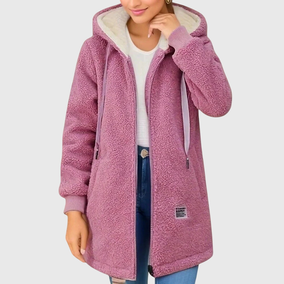 Jelena - Long manteau teddy avec capuche