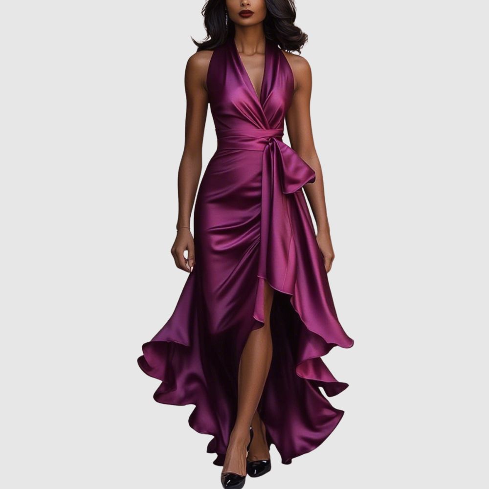 Zoé - Robe maxi en satin à encolure croisée