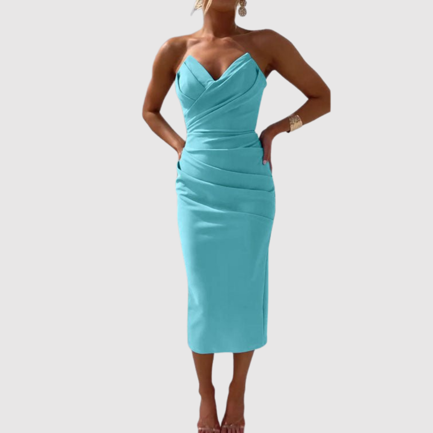 Léna – Robe midi avec décolleté en V et drapés