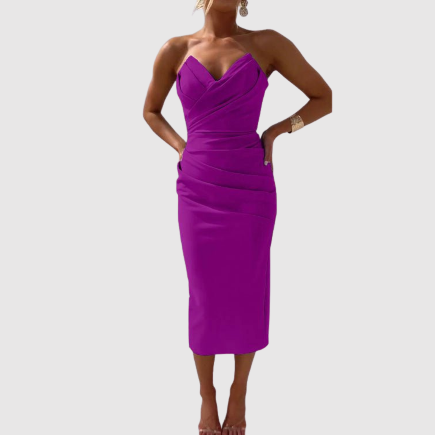 Léna – Robe midi avec décolleté en V et drapés