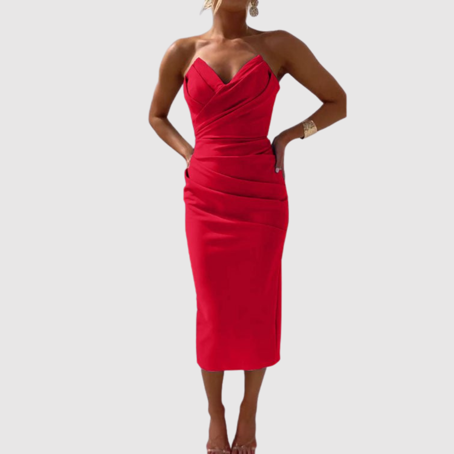 Léna – Robe midi avec décolleté en V et drapés