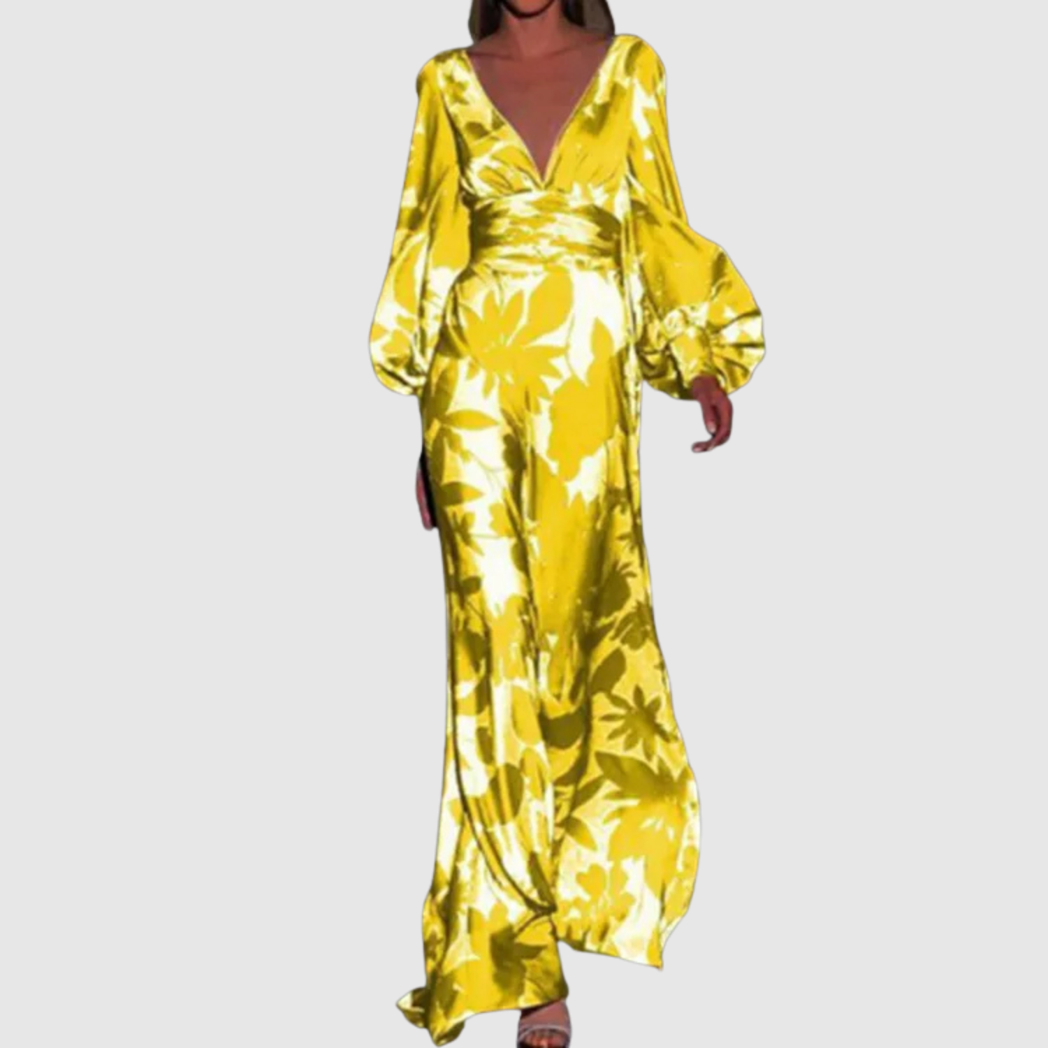 Léna – Robes longues avec imprimé tropical et décolleté en V profond