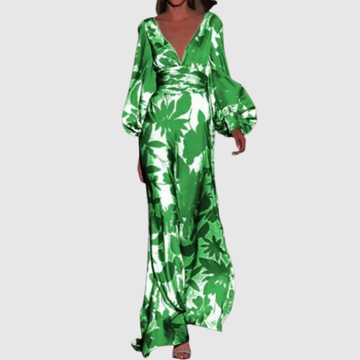 Léna – Robes longues avec imprimé tropical et décolleté en V profond