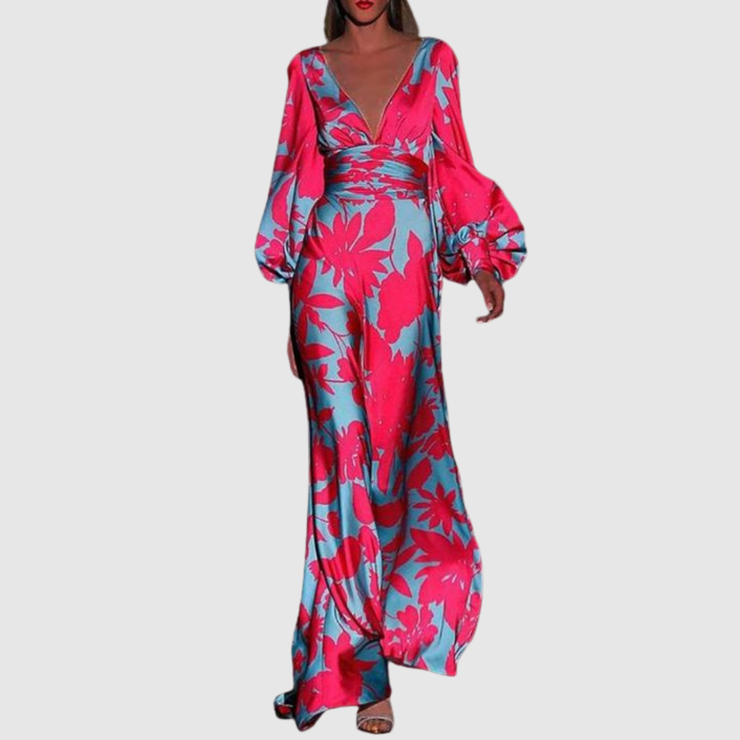 Léna – Robes longues avec imprimé tropical et décolleté en V profond