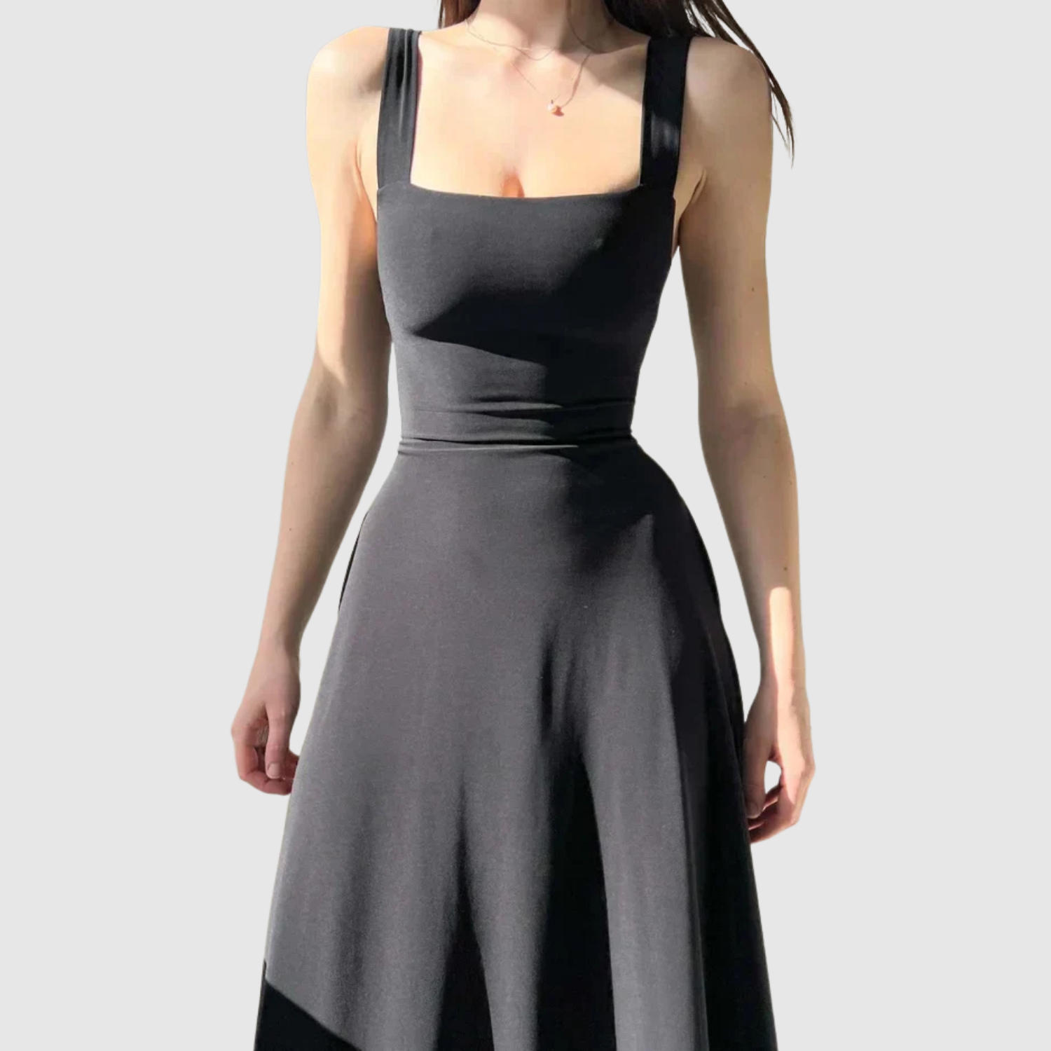 Léna – Robe midi avec décolleté carré et silhouette A
