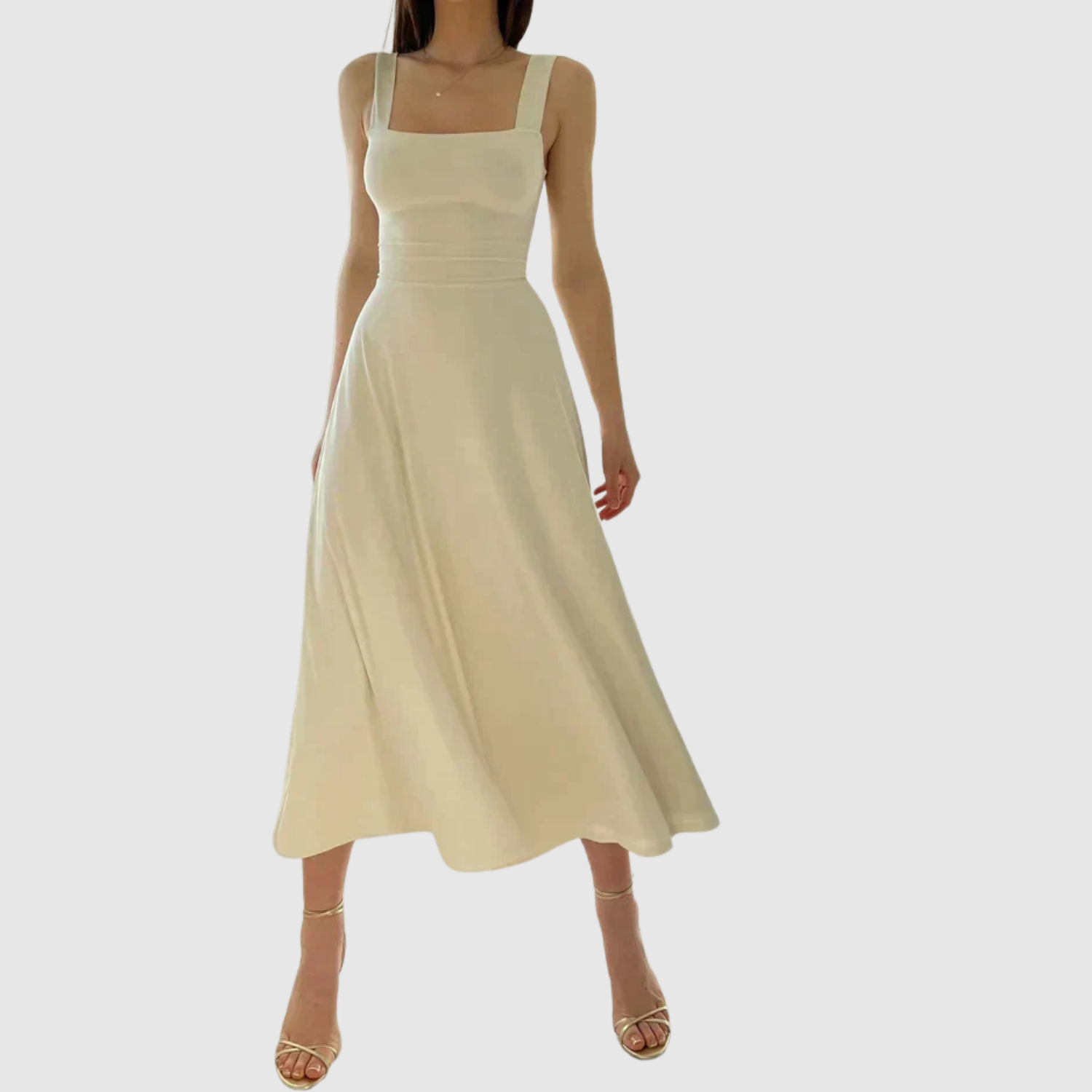 Léna – Robe midi avec décolleté carré et silhouette A