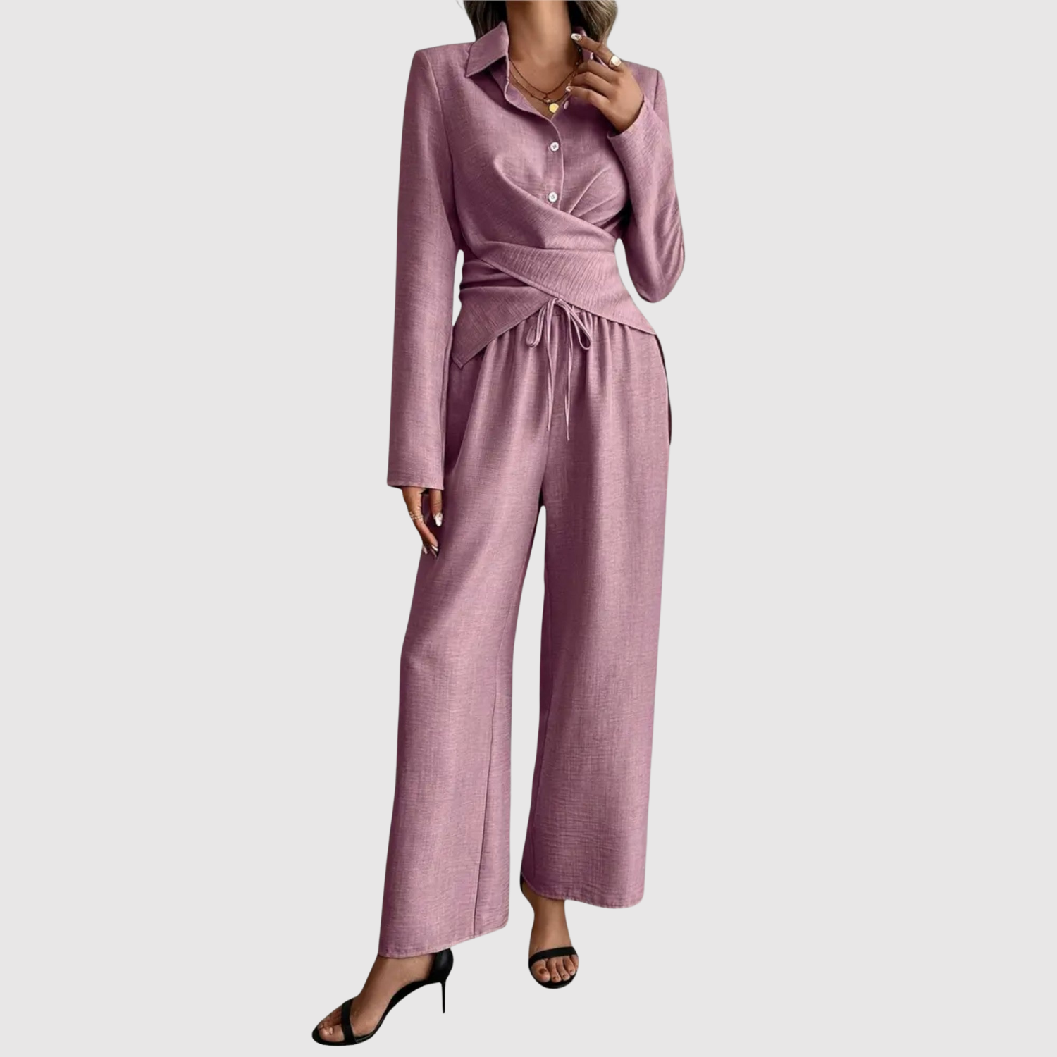 Inès – Ensemble élégant avec un top à nouer et un pantalon