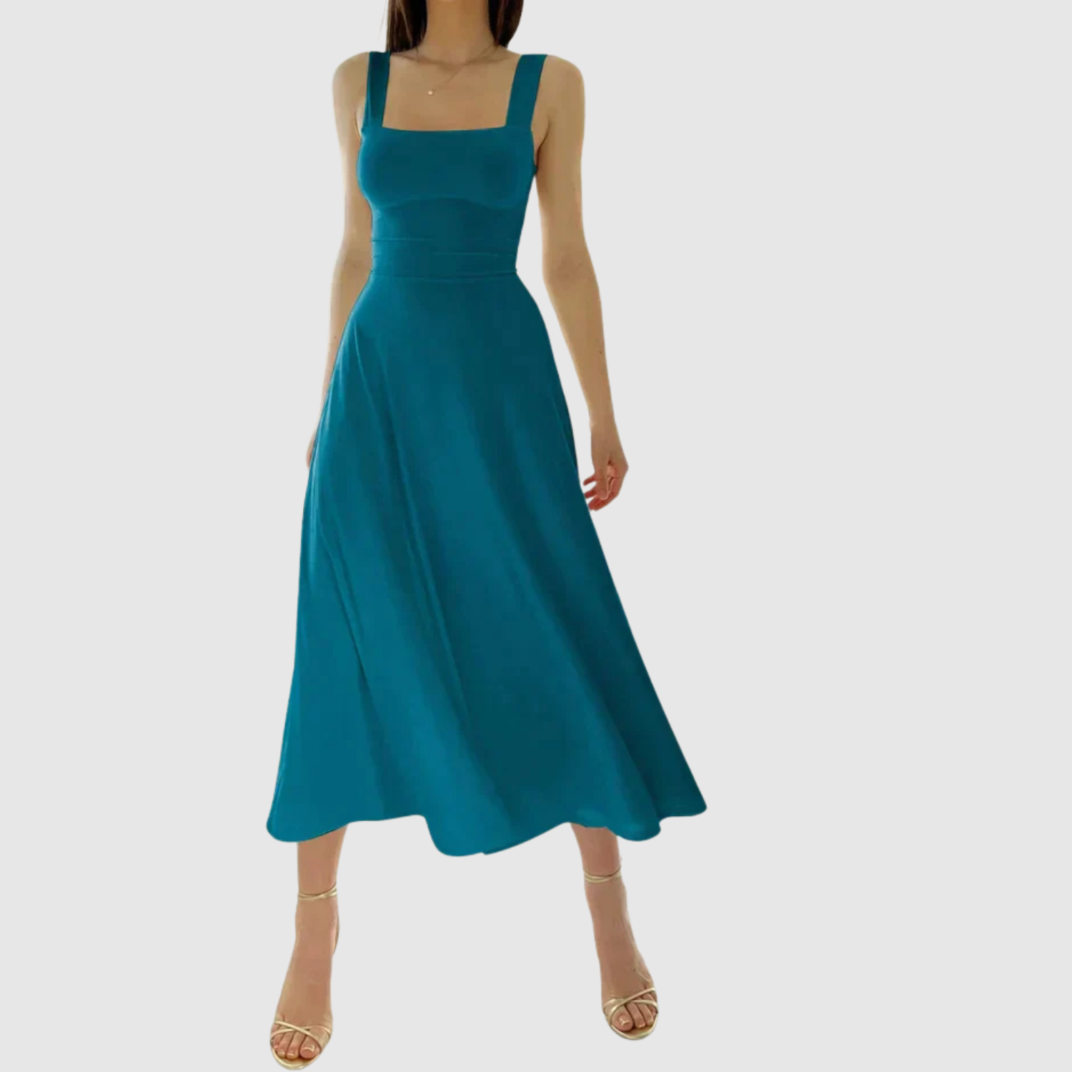 Léna – Robe midi avec décolleté carré et silhouette A