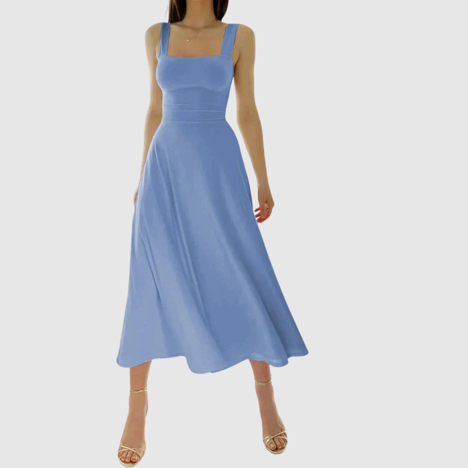 Léna – Robe midi avec décolleté carré et silhouette A