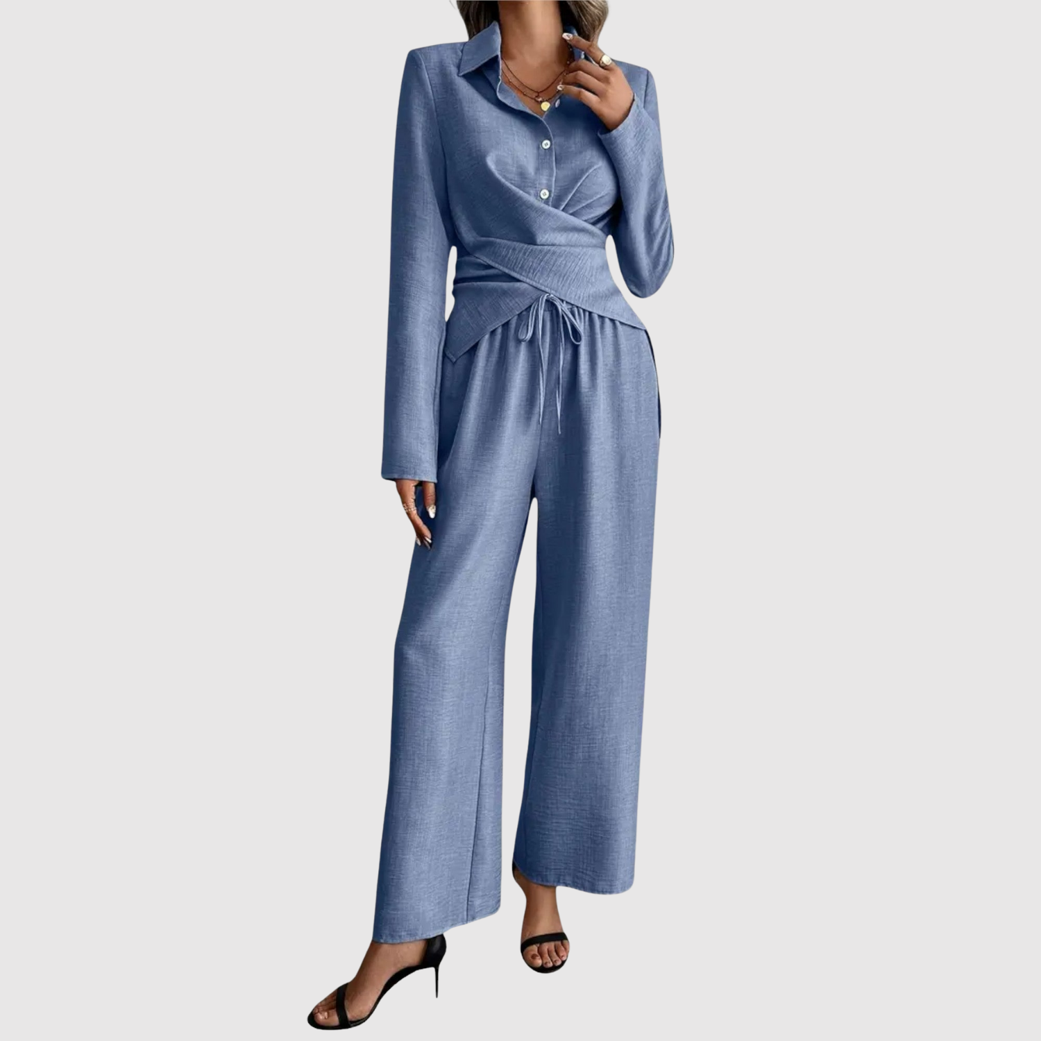 Inès – Ensemble élégant avec un top à nouer et un pantalon