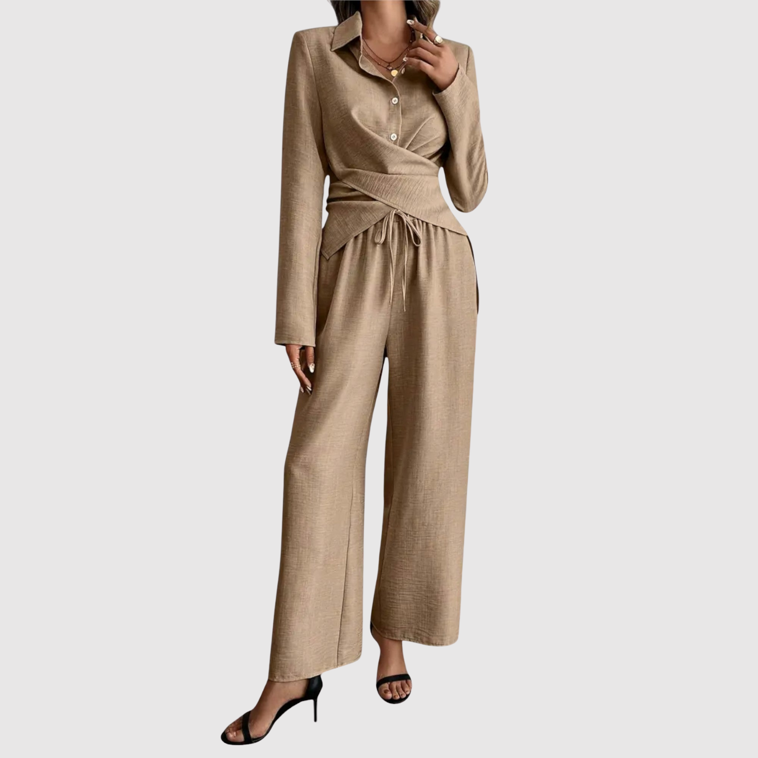 Inès – Ensemble élégant avec un top à nouer et un pantalon
