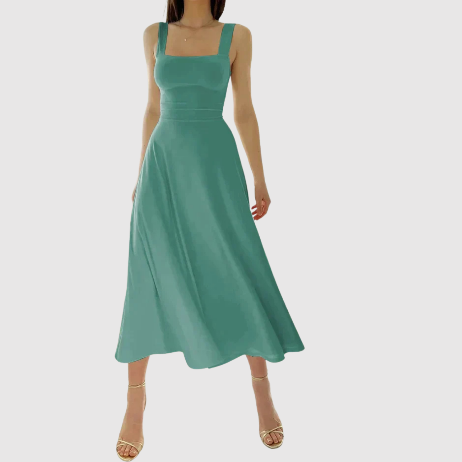 Léna – Robe midi avec décolleté carré et silhouette A