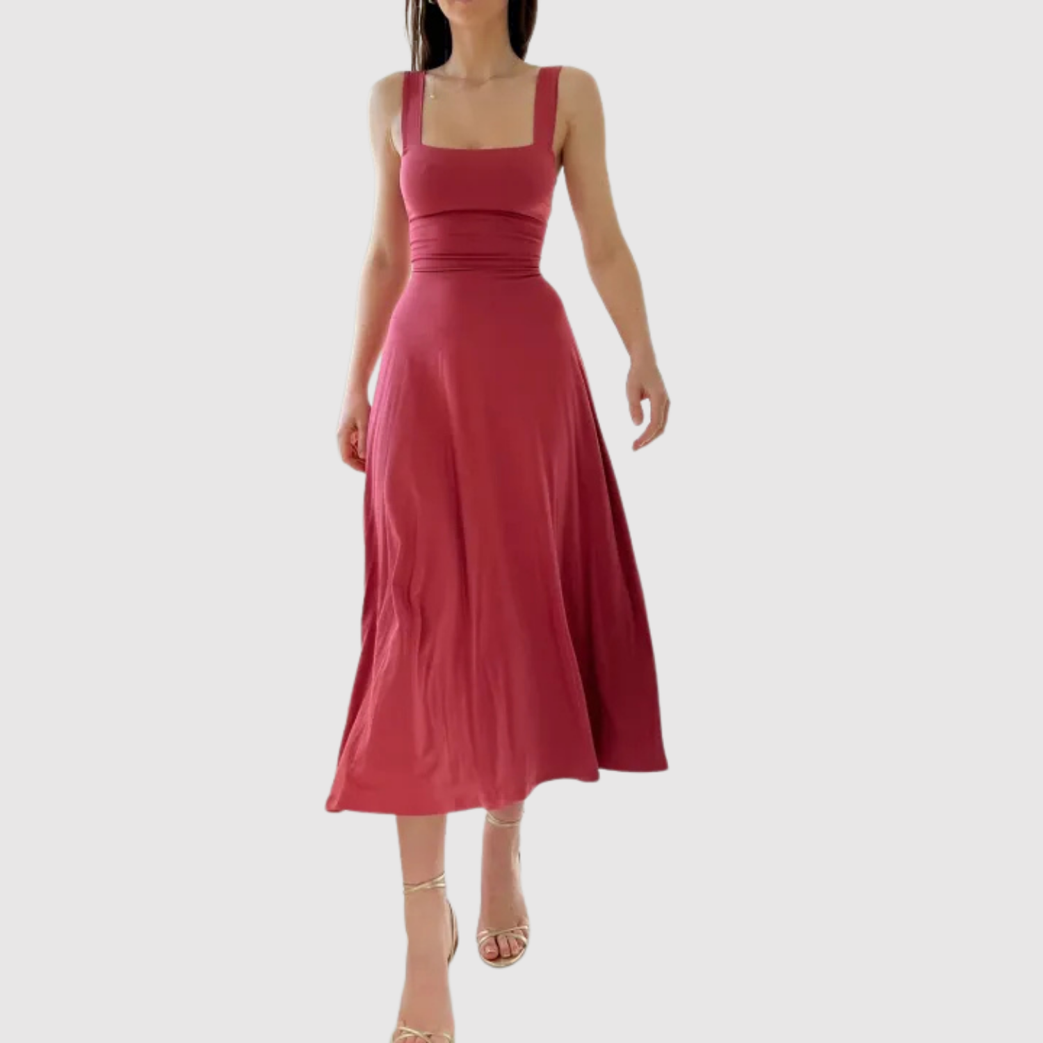 Léna – Robe midi avec décolleté carré et silhouette A