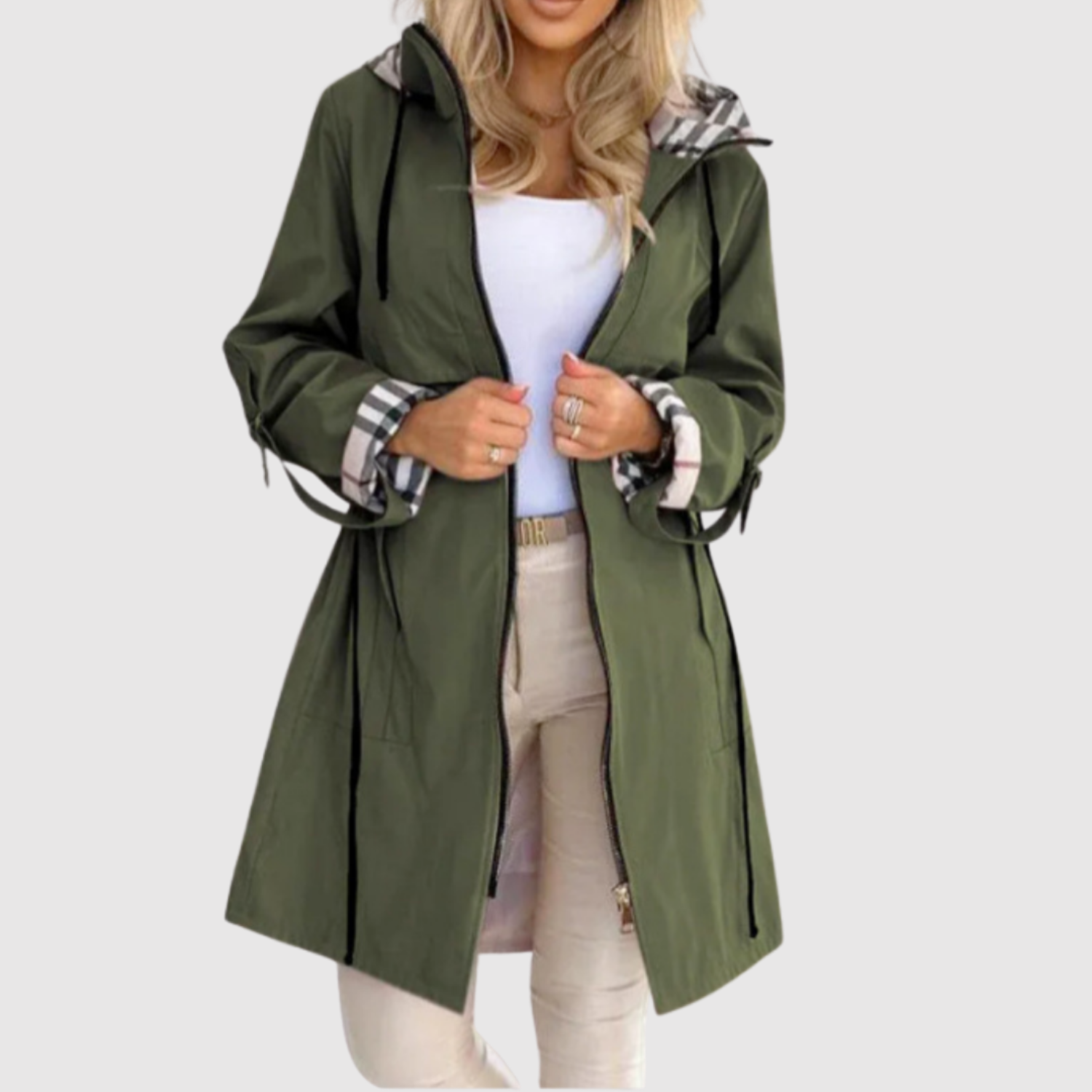 Jelena – Long manteau avec capuche et ceinture