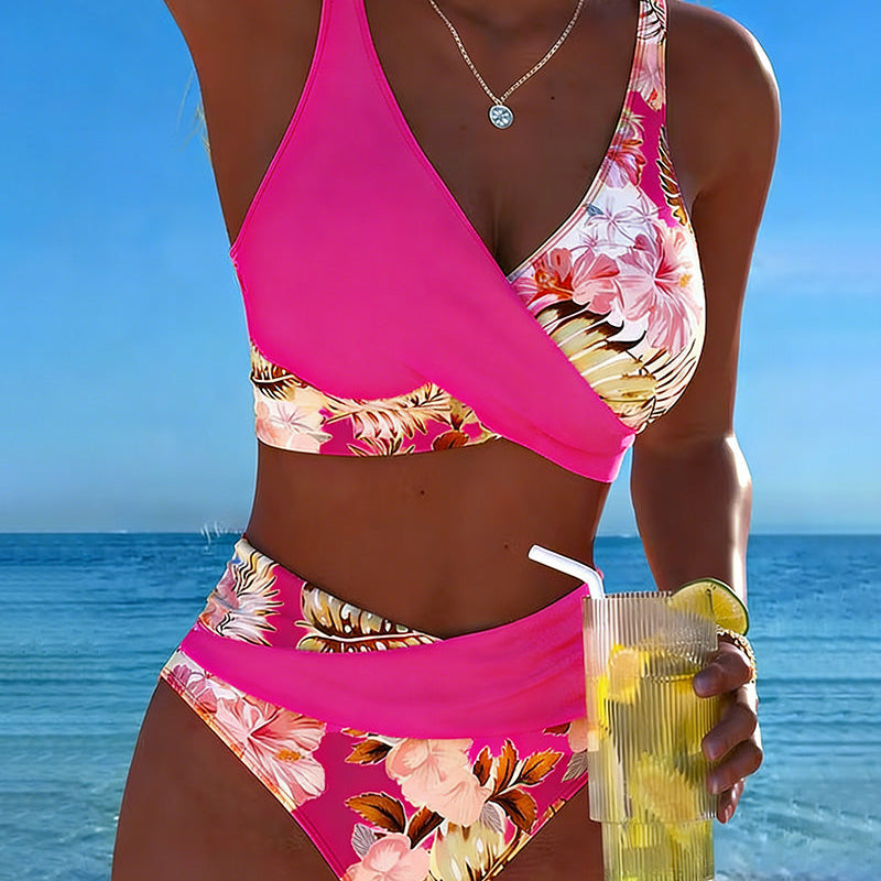 Gabrielle - Bikini avec imprimé floral contrastant et fente