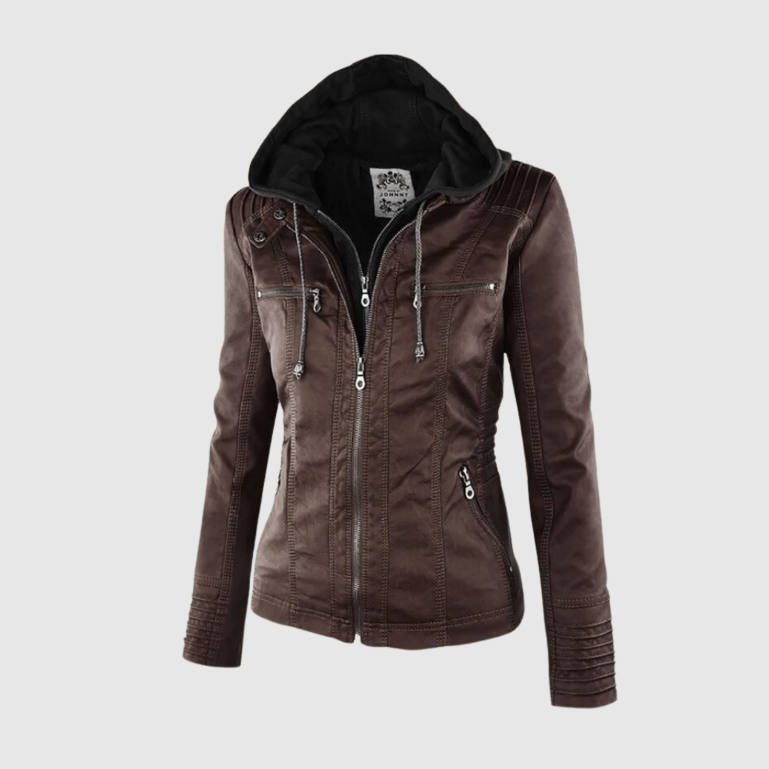 Jelena - Vestes pour femmes en simili cuir avec capuche et zips