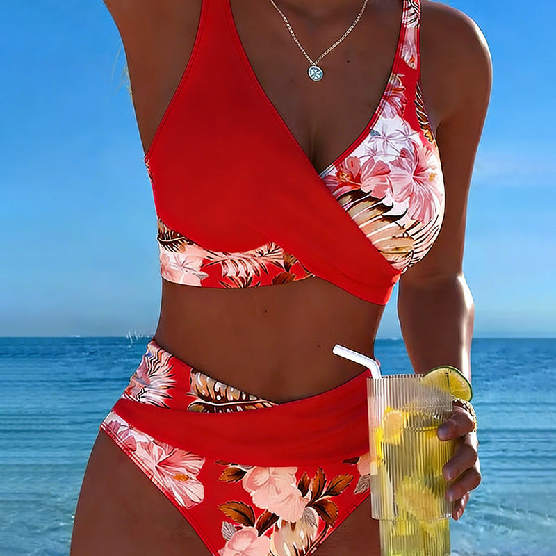 Gabrielle - Bikini avec imprimé floral contrastant et fente