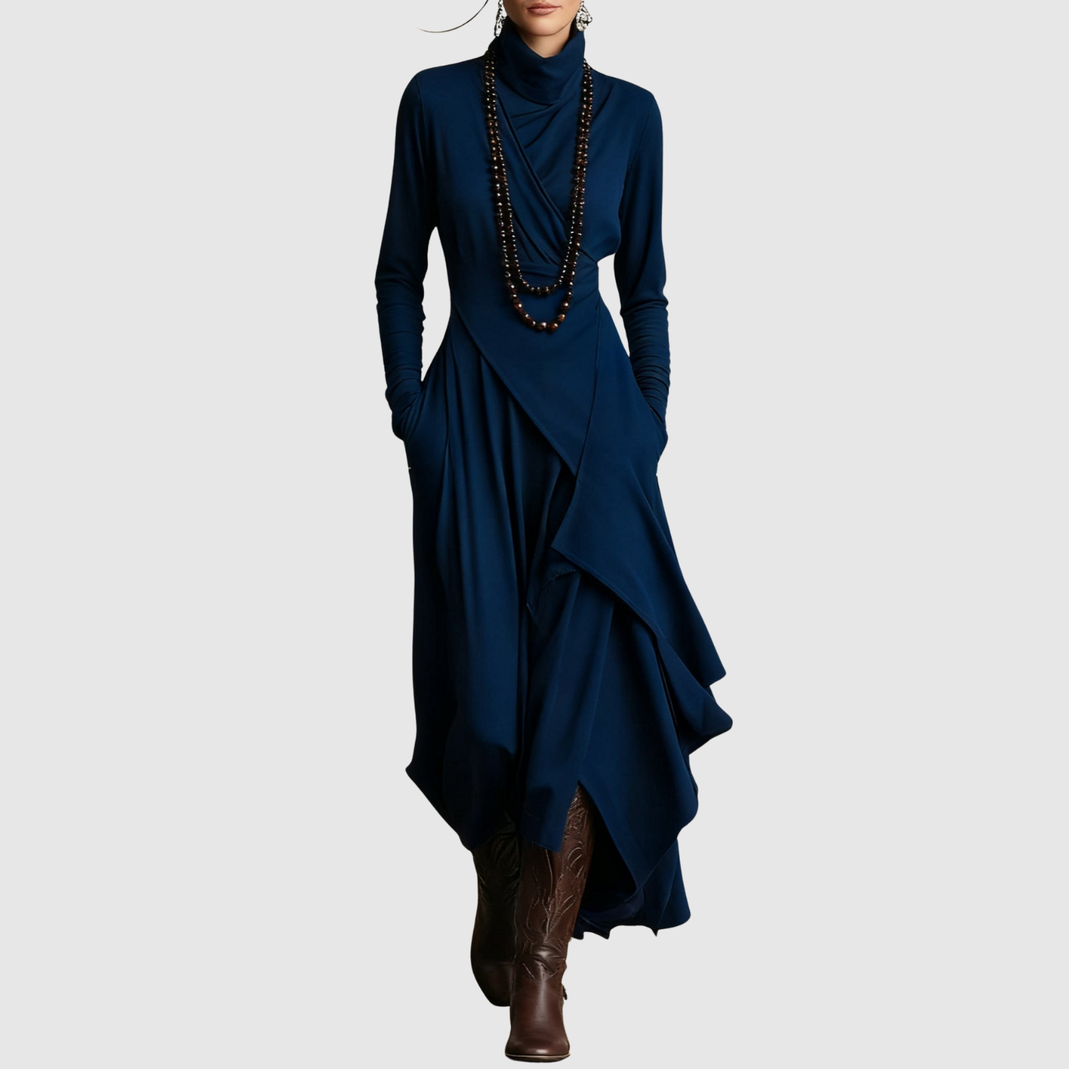 Léna – Robe maxi asymétrique élégante à coupe fluide