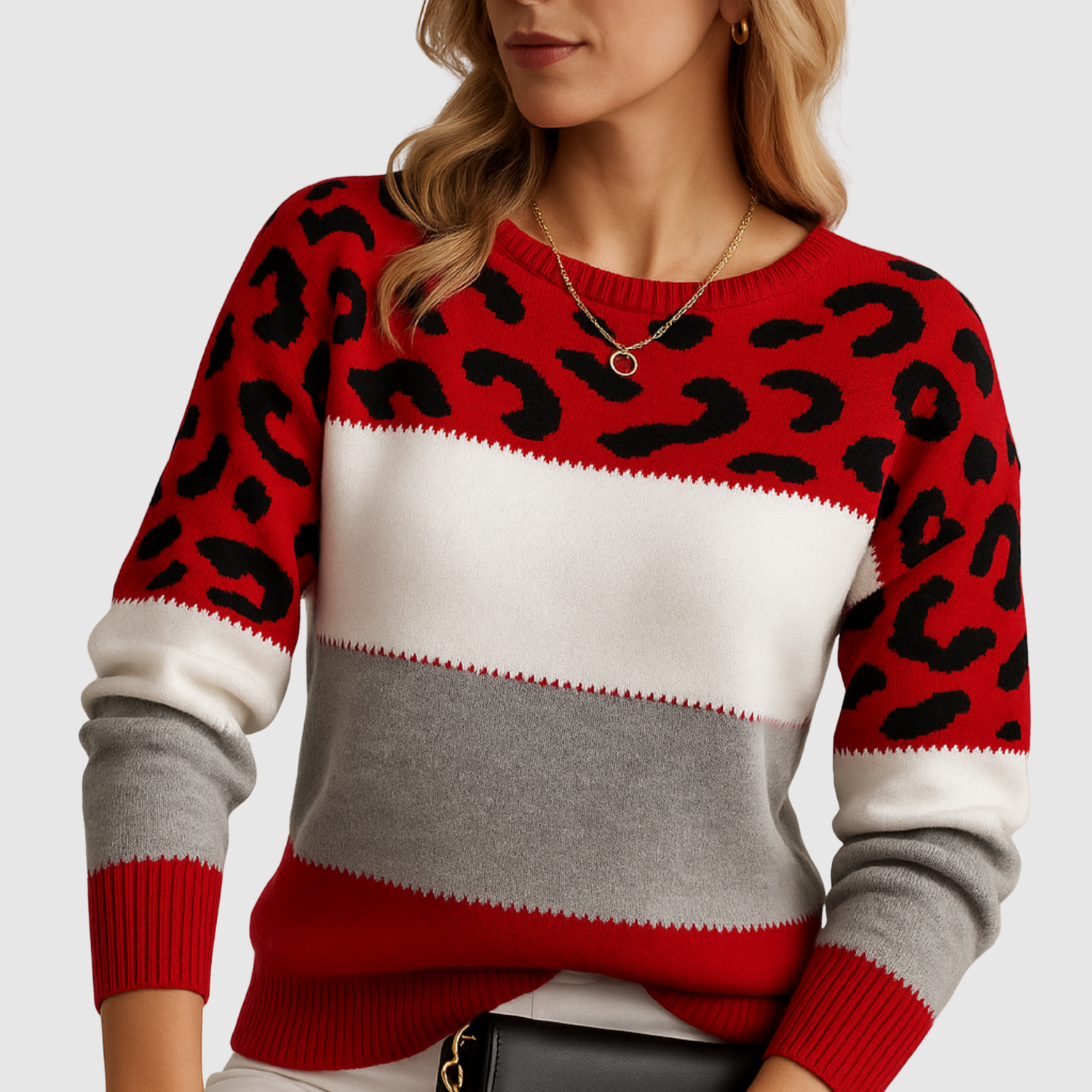 Amelia – Pull à motif léopard et blocs de couleurs