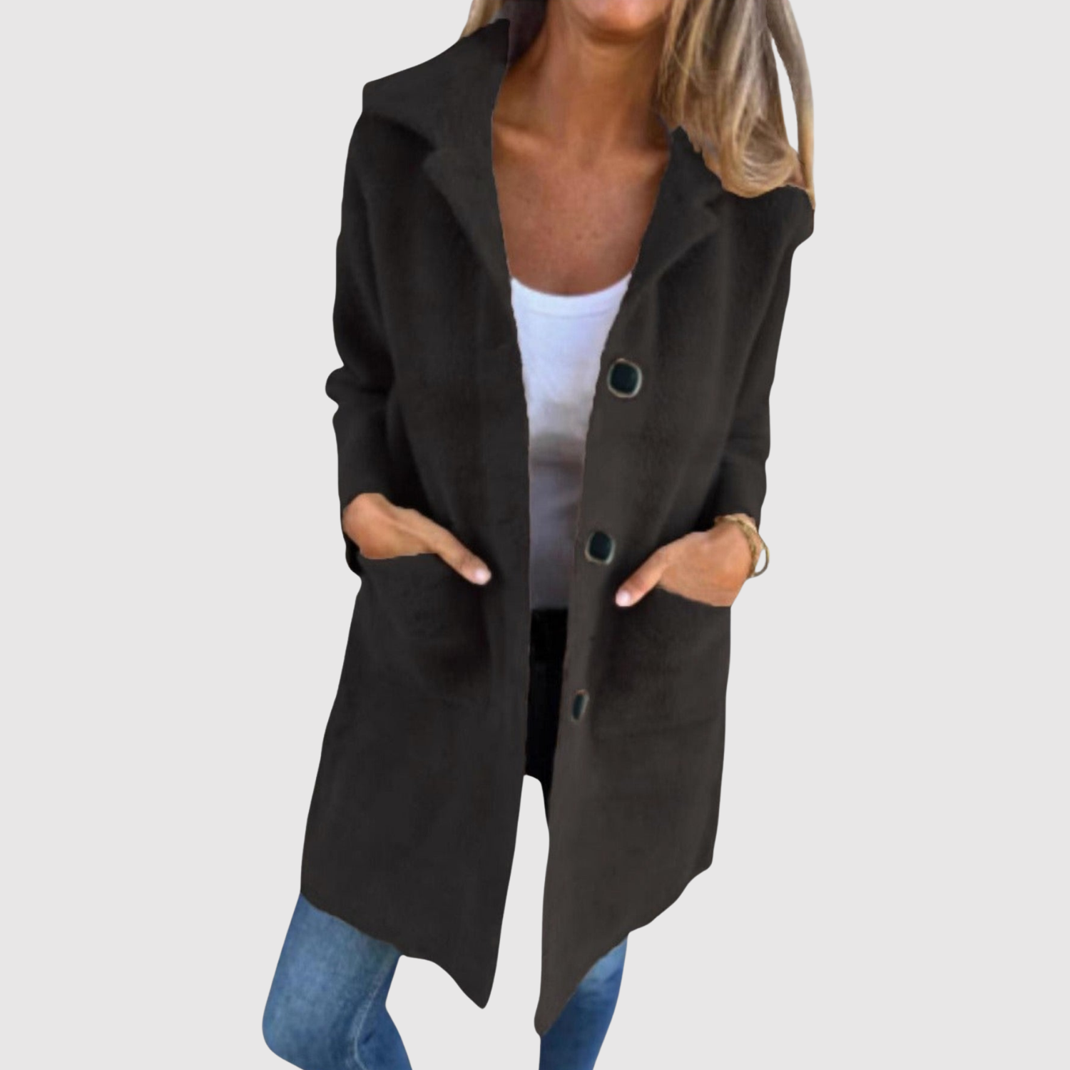 Jelena – Long manteau avec des boutons classiques