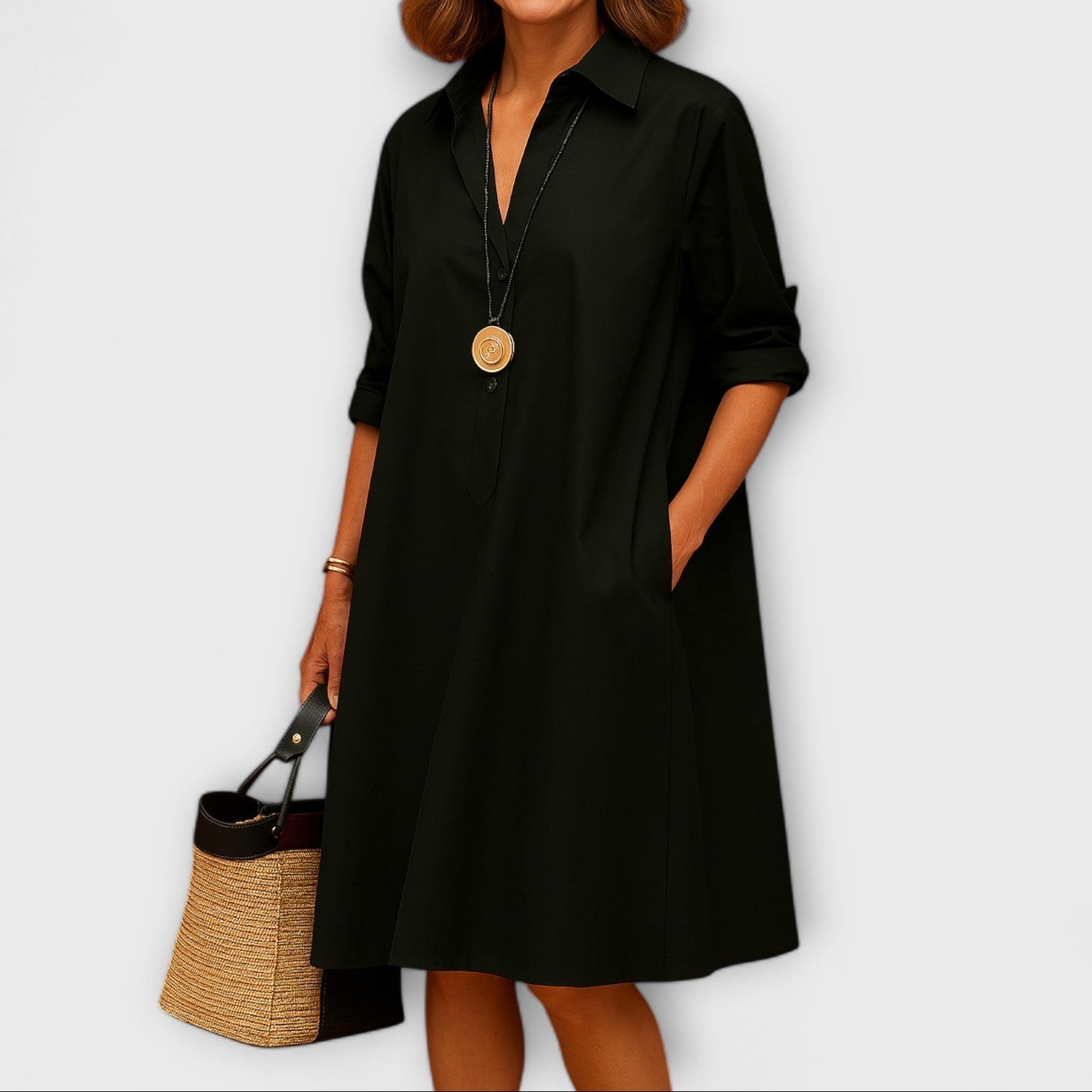 Léna - Robe chemise moderne avec col et manches 3/4