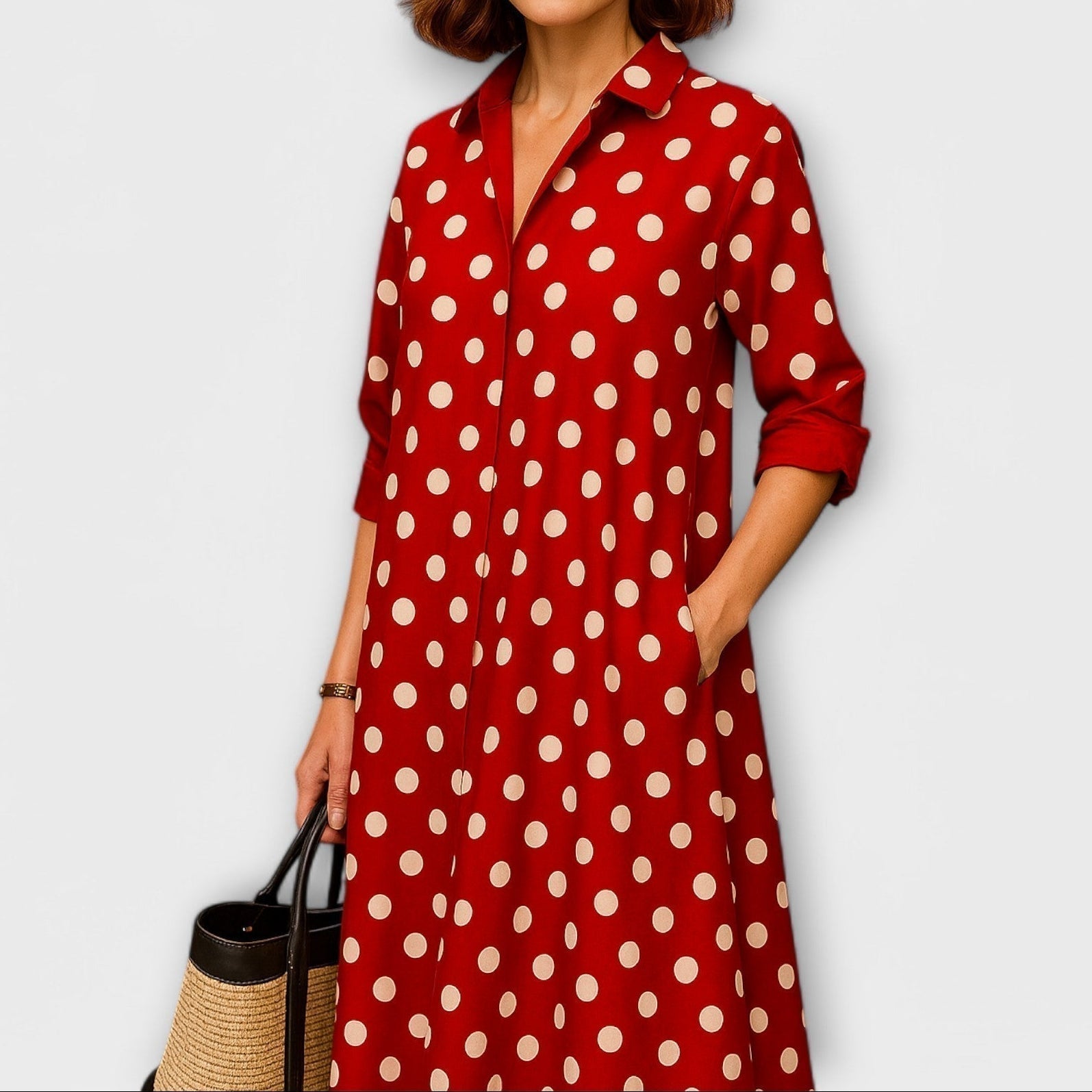 Léna - Robe chemise moderne avec col et manches 3/4