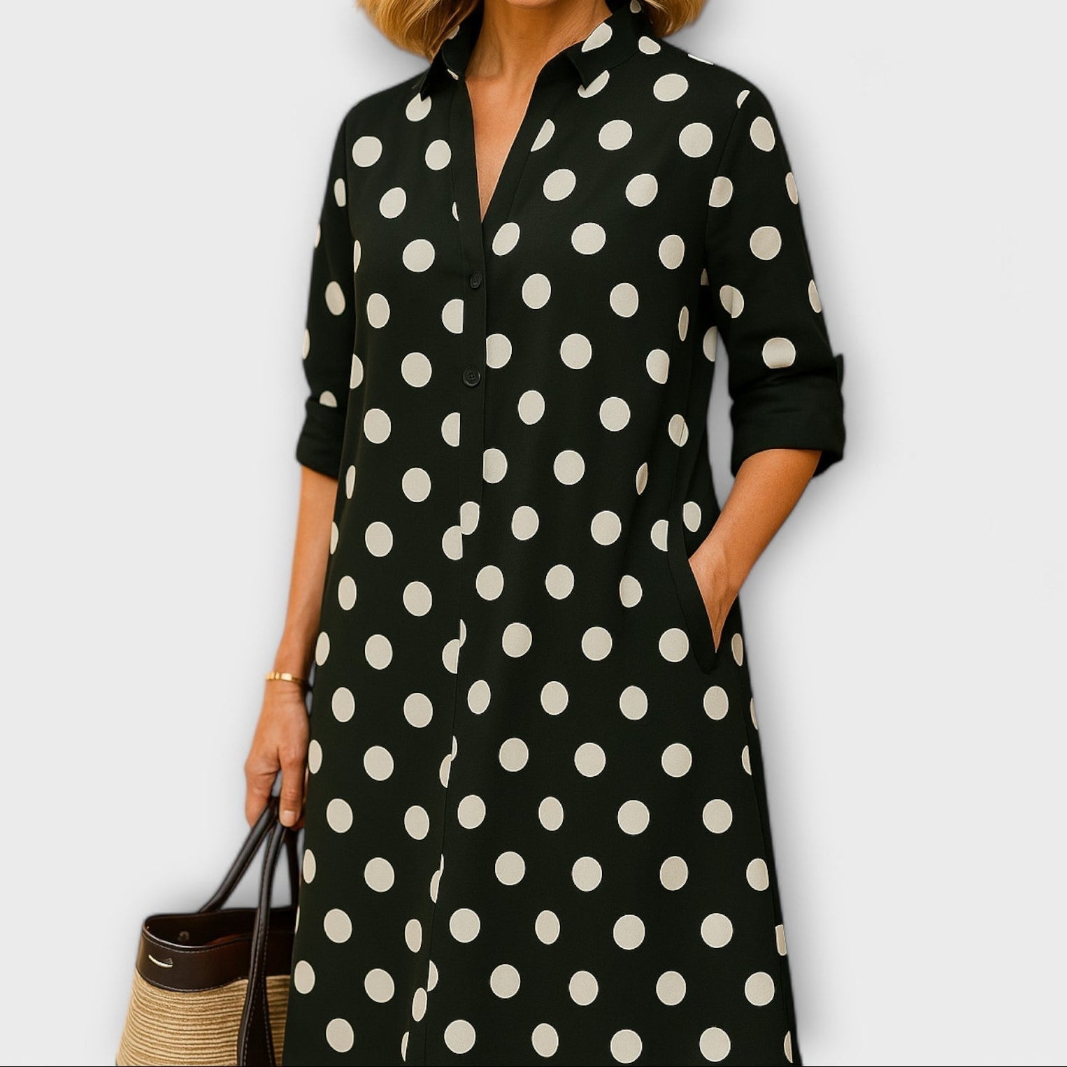 Léna - Robe chemise moderne avec col et manches 3/4