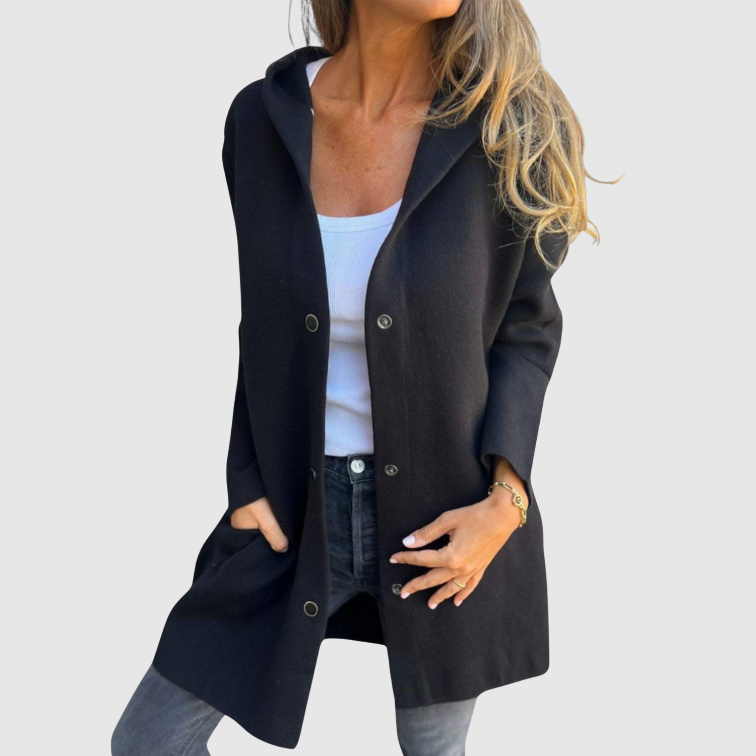 Jelena – Veste légère au look tissé et boutons