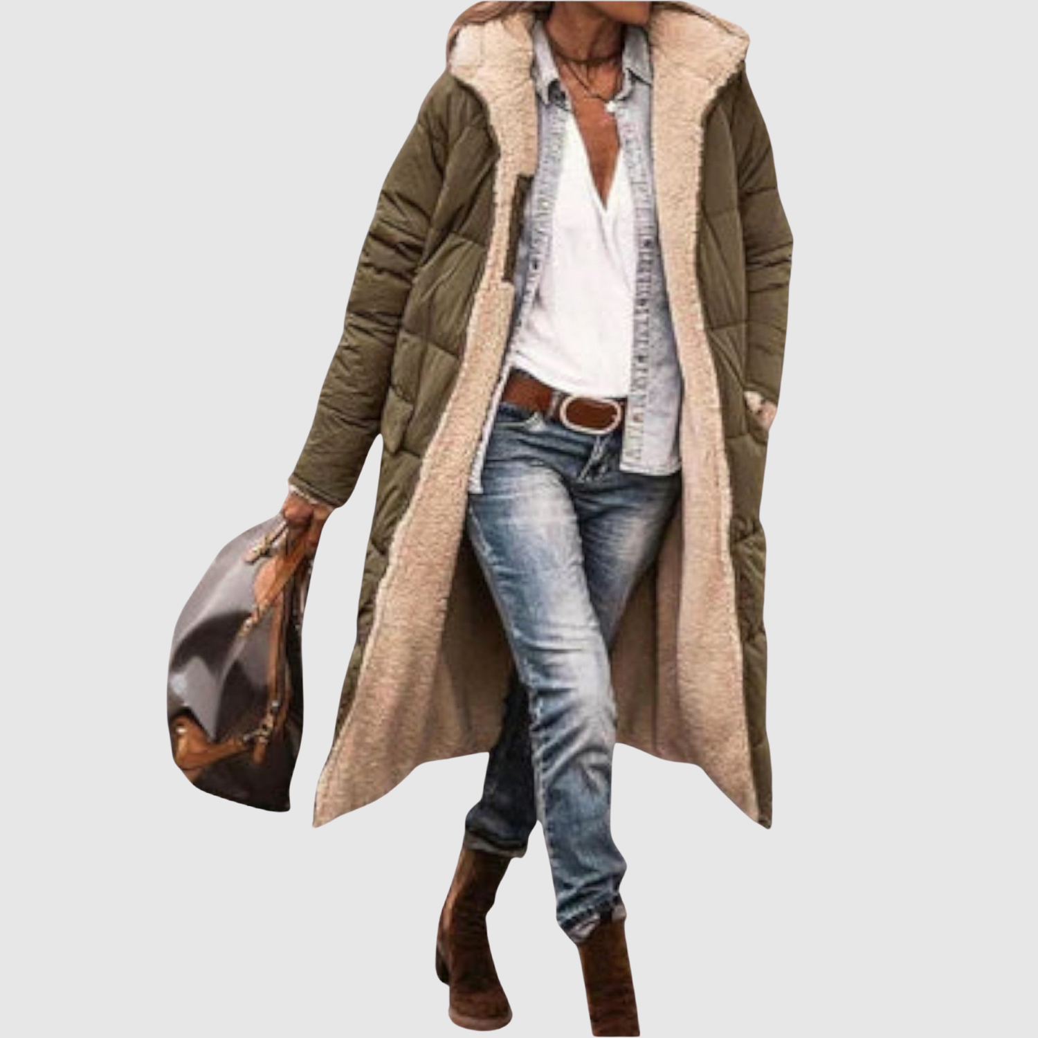 Jelena – Long manteau semi-transparent avec isolation en duvet à l'intérieur
