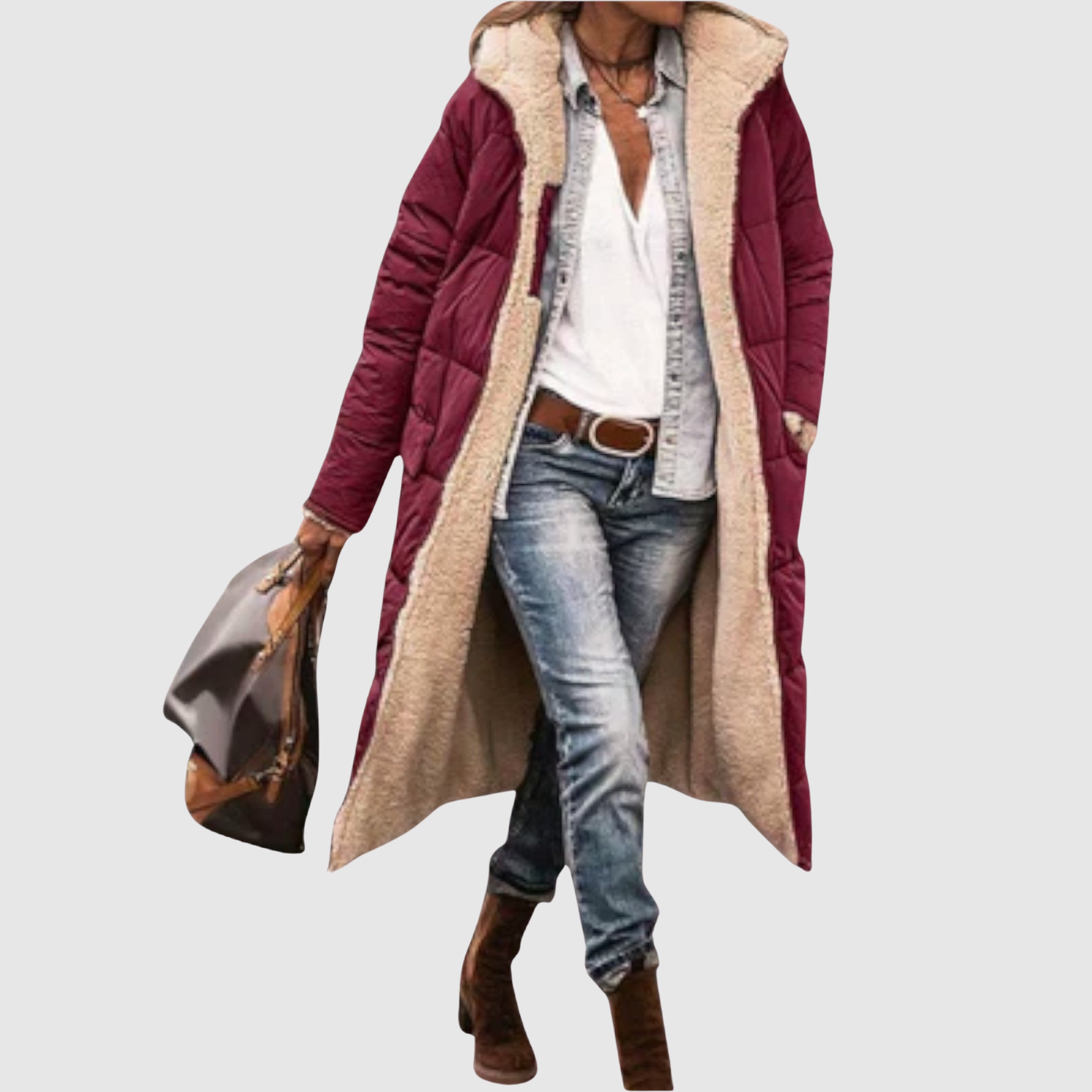Jelena – Long manteau semi-transparent avec isolation en duvet à l'intérieur