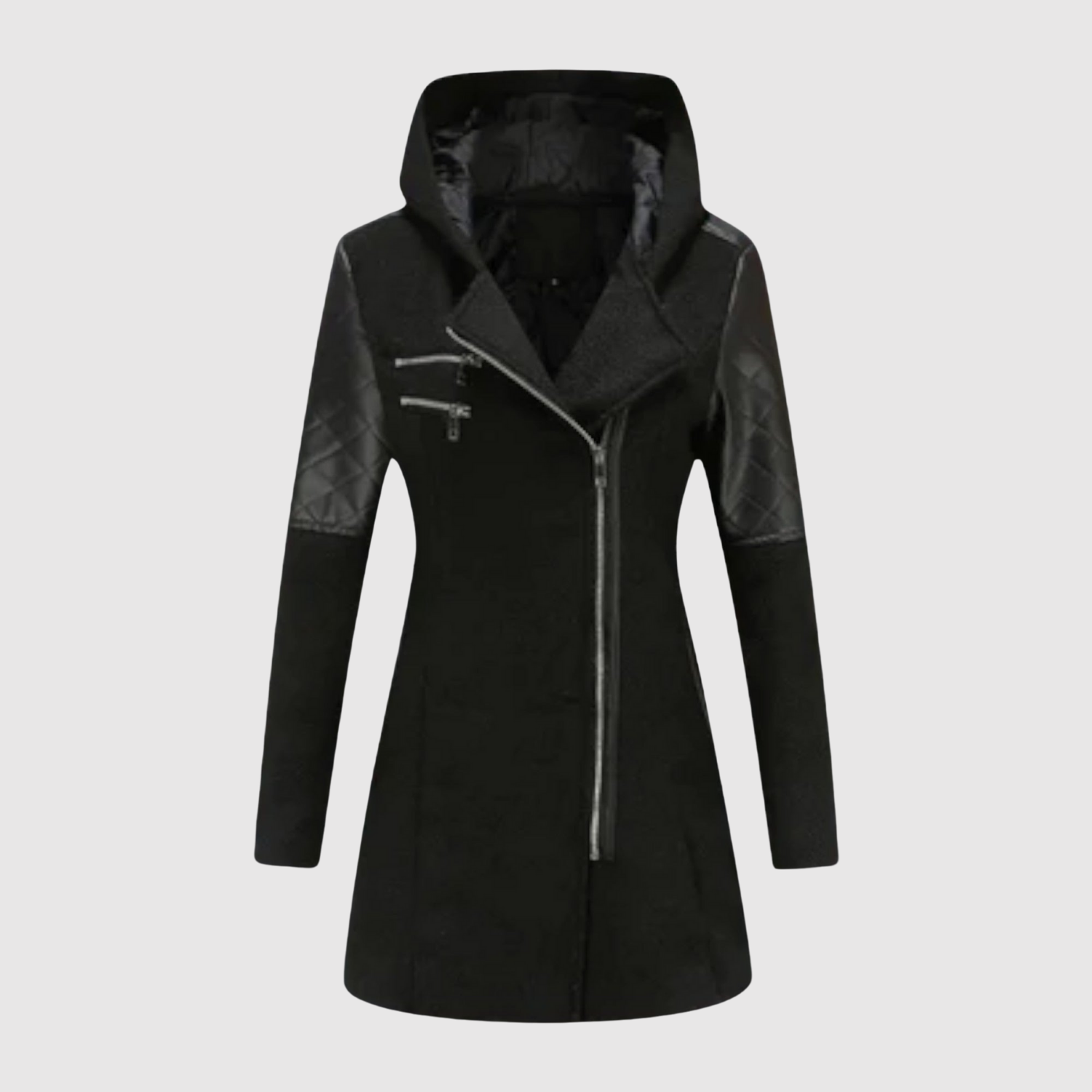 Jelena – Long manteau avec fermeture éclair asymétrique