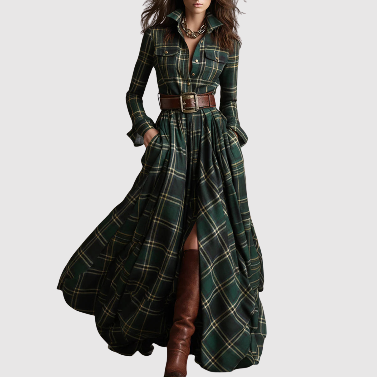 Léna - Robe Maxi Élégante avec des Accents Ethniques