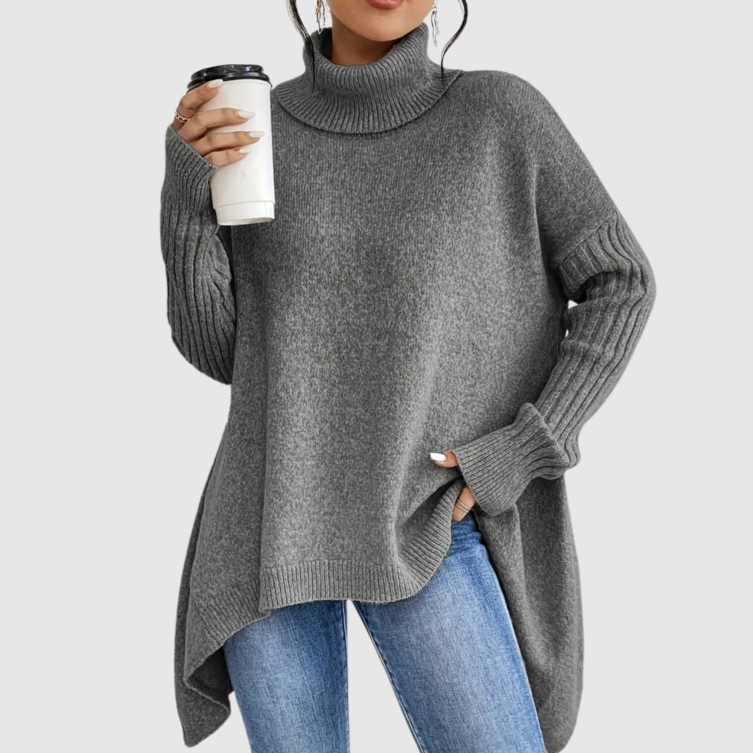 Nora – Pull long à col roulé
