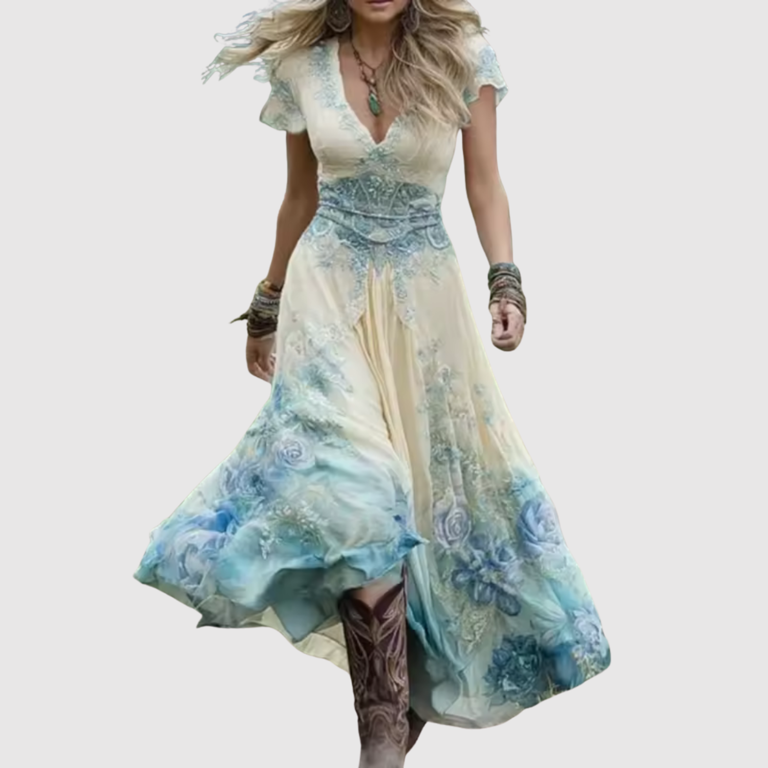Léna - Robe maxi boho avec broderie et tissu léger