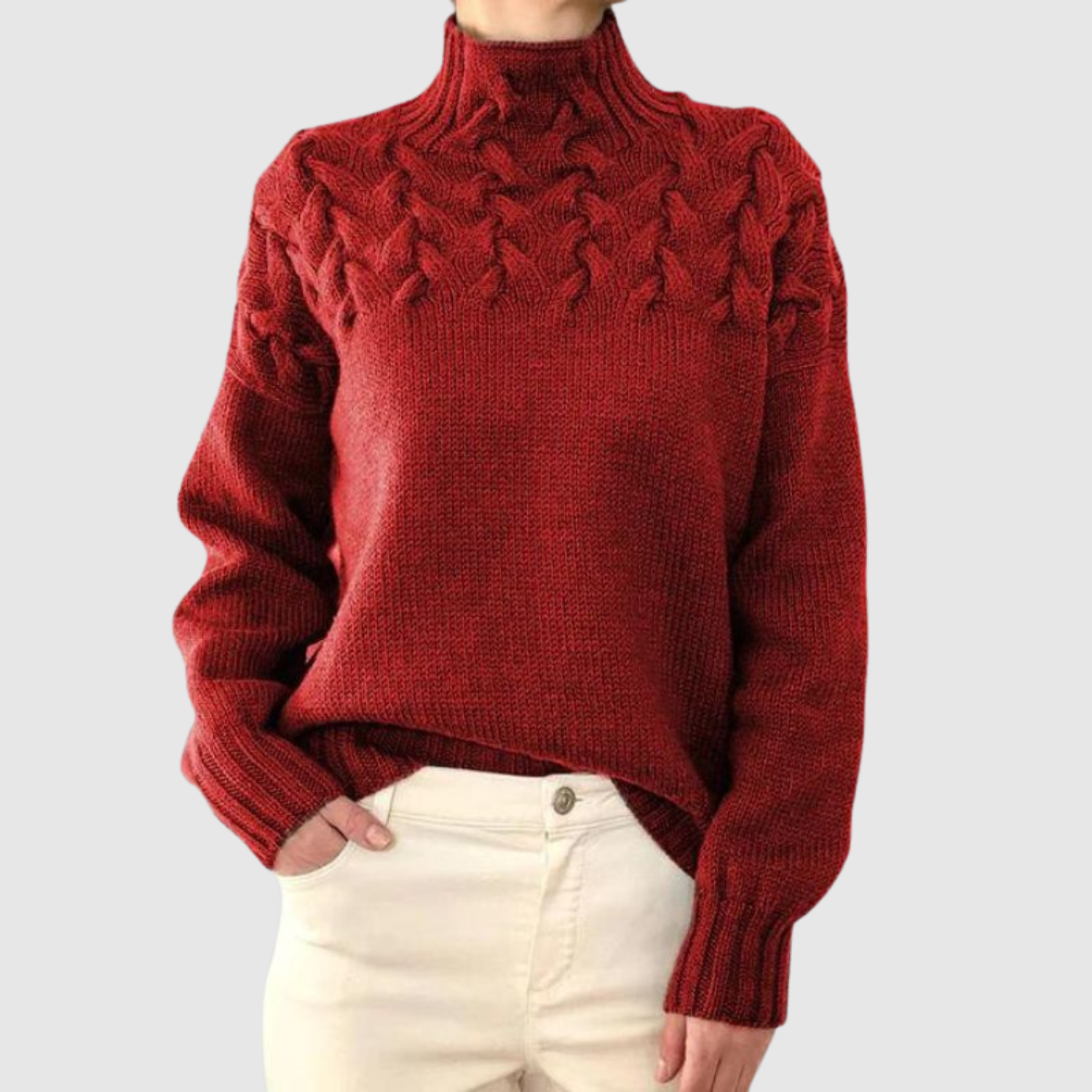 Nora – Pull tricoté avec col montant et motif en relief