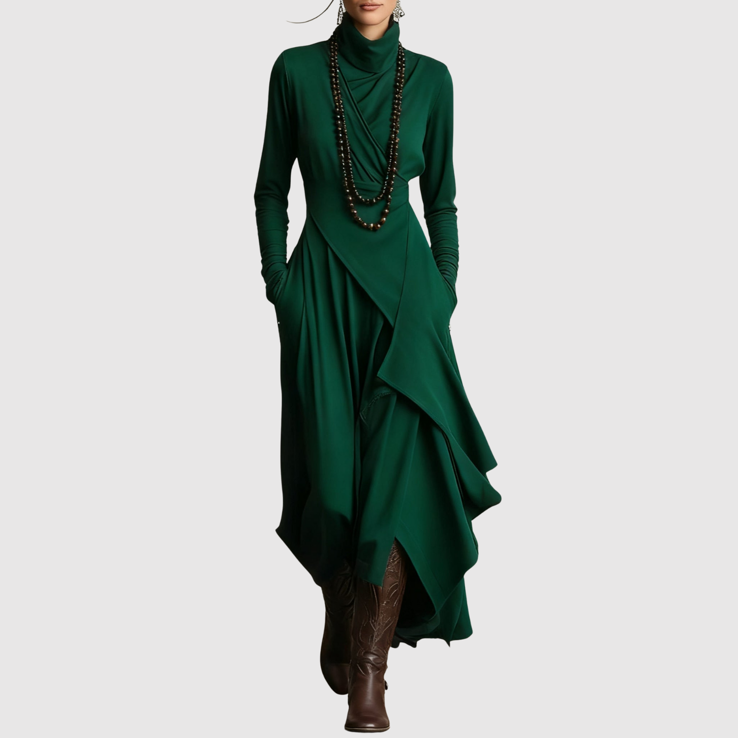 Léna – Robe maxi asymétrique élégante à coupe fluide