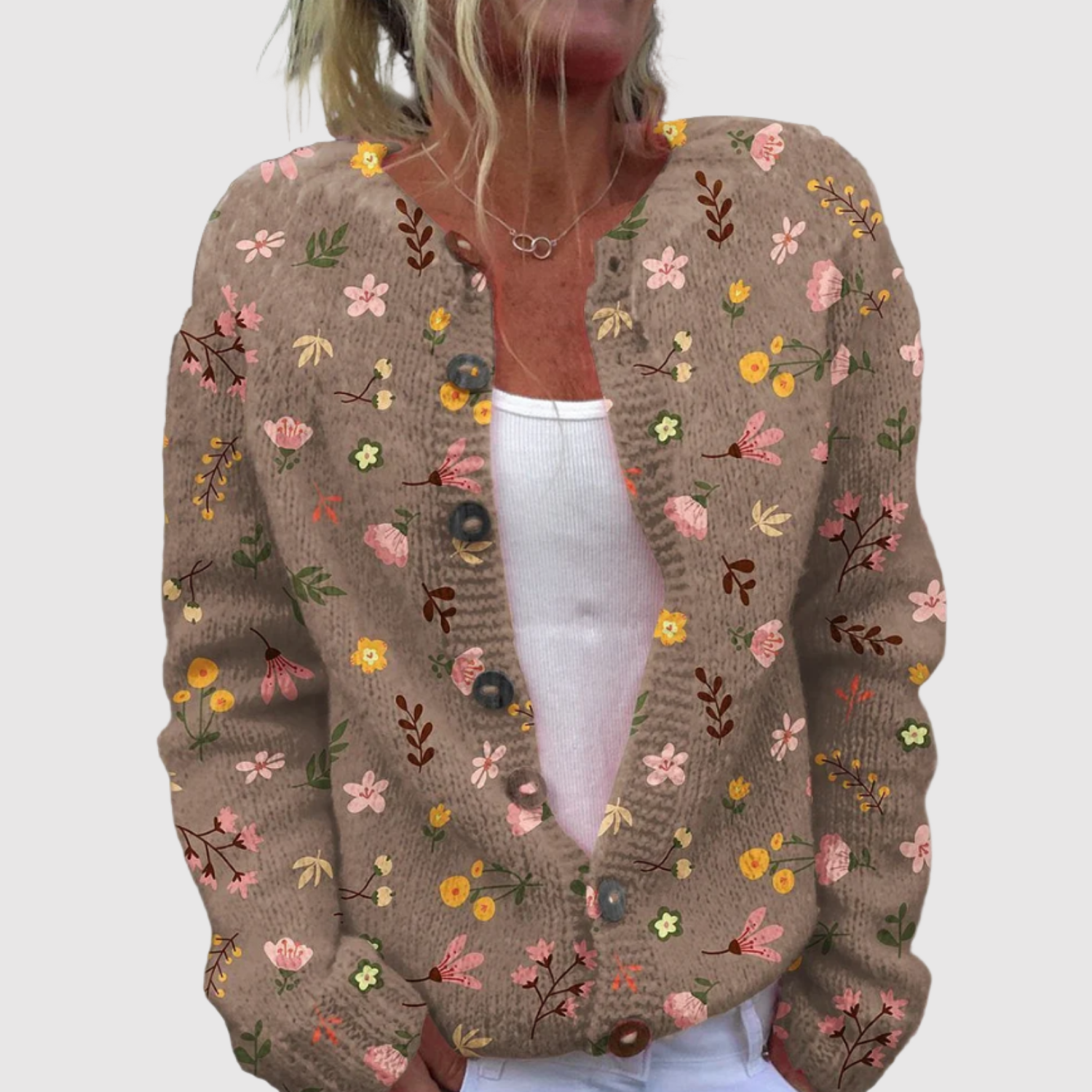 Nora – Cardigan à motif floral avec boutons