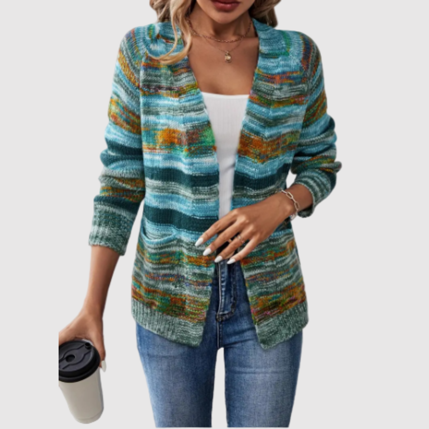 Jelena – Cardigan tissé avec un motif multicolore