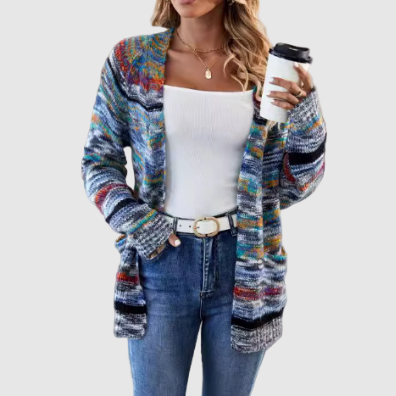 Jelena – Cardigan tissé avec un motif multicolore