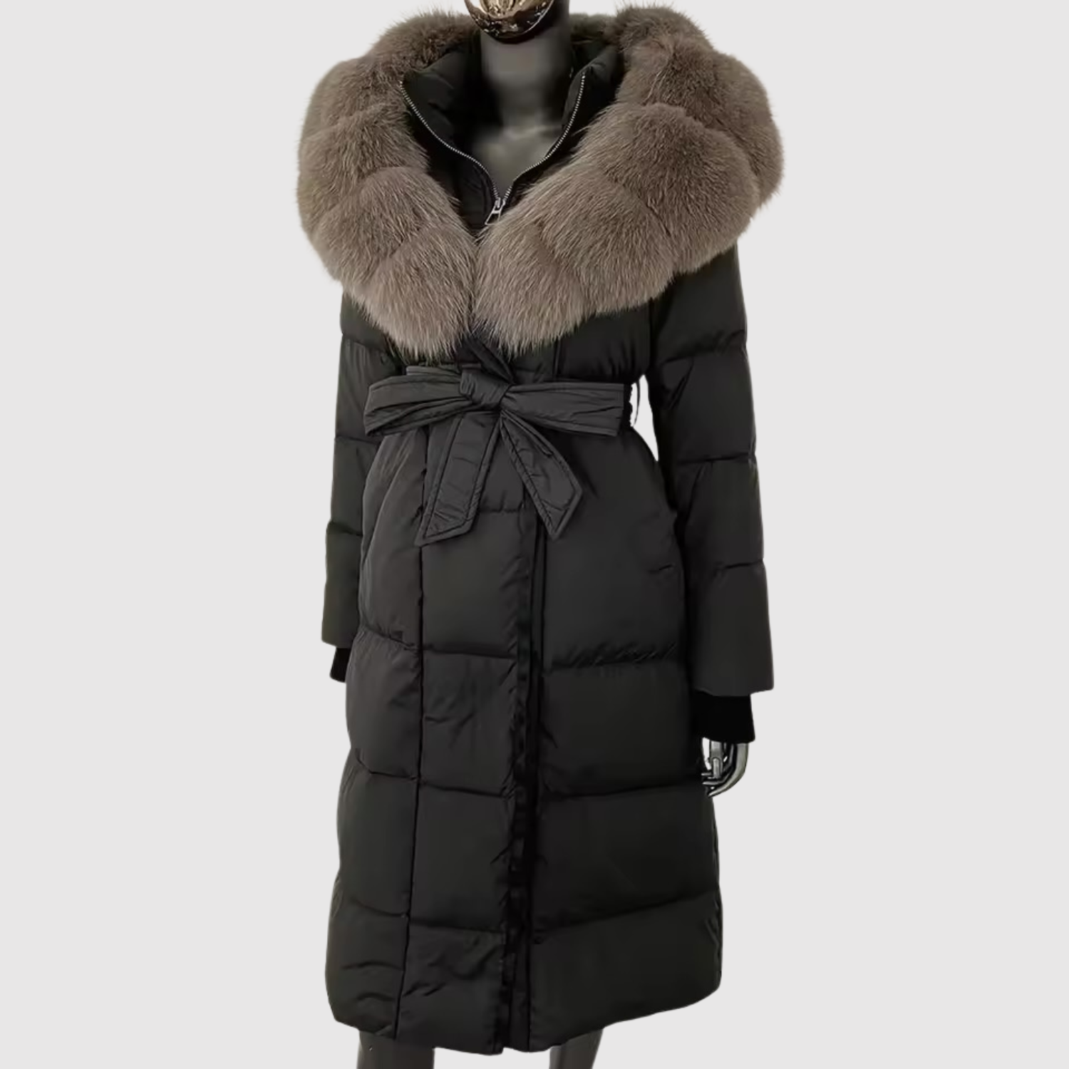 Jelena - Manteau d'hiver long et luxueux avec capuche en fourrure