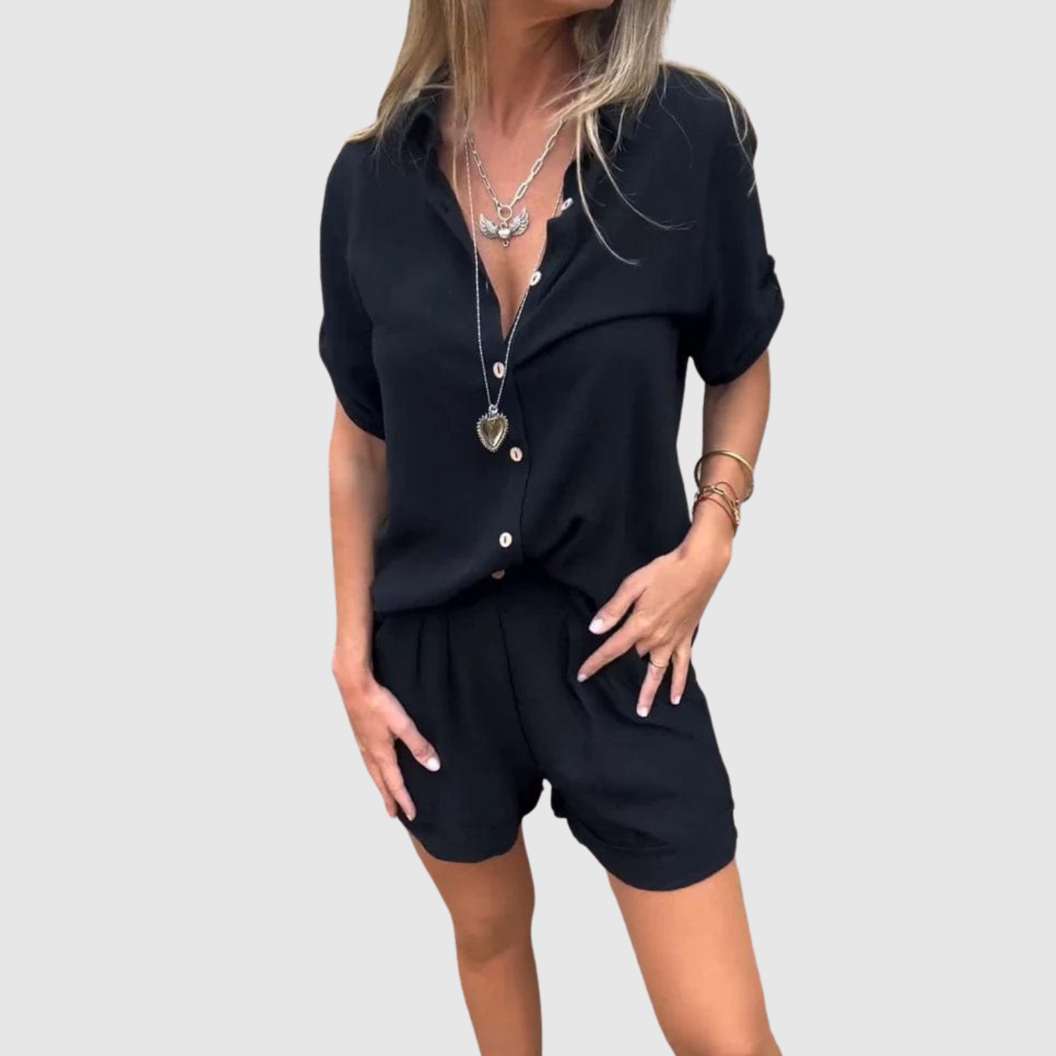 Inès – Ensemble décontracté avec chemise et shorts
