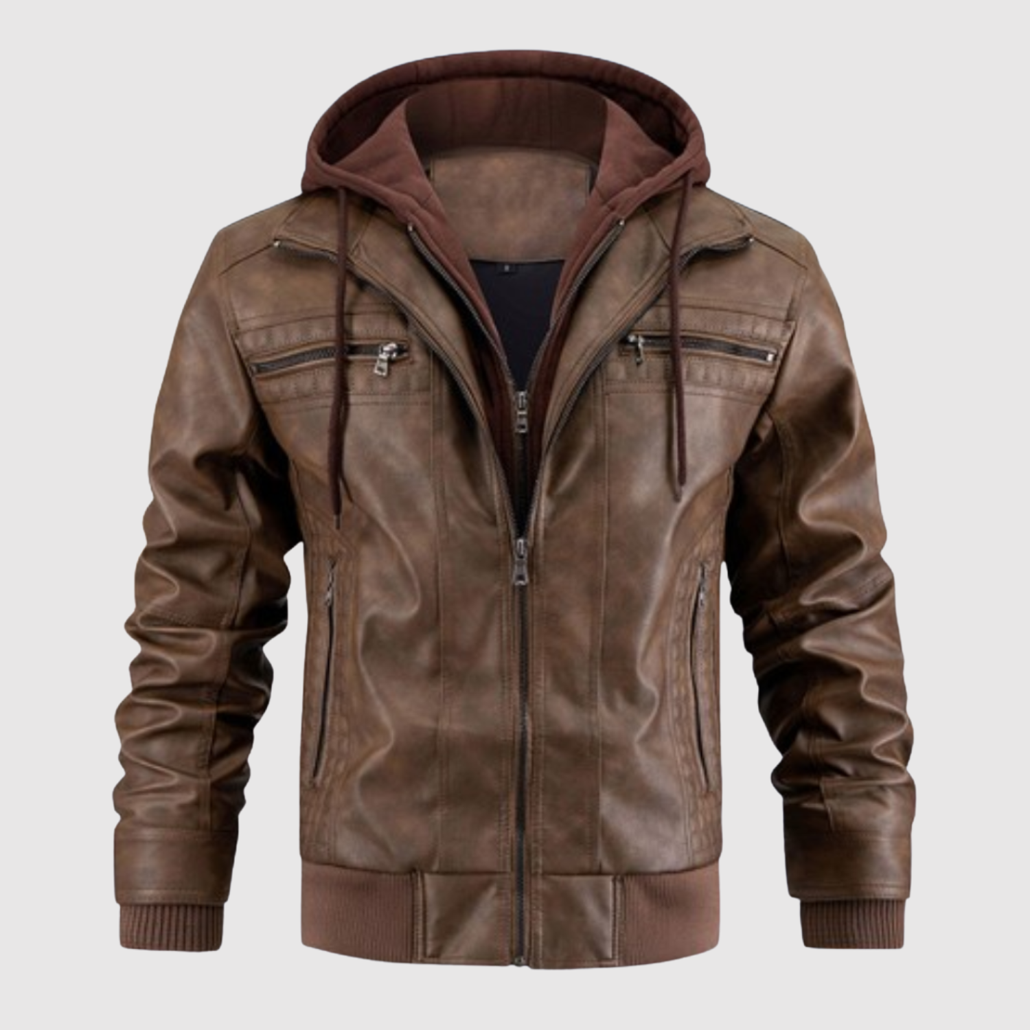Dorian – Veste en cuir avec capuche et accent sportif