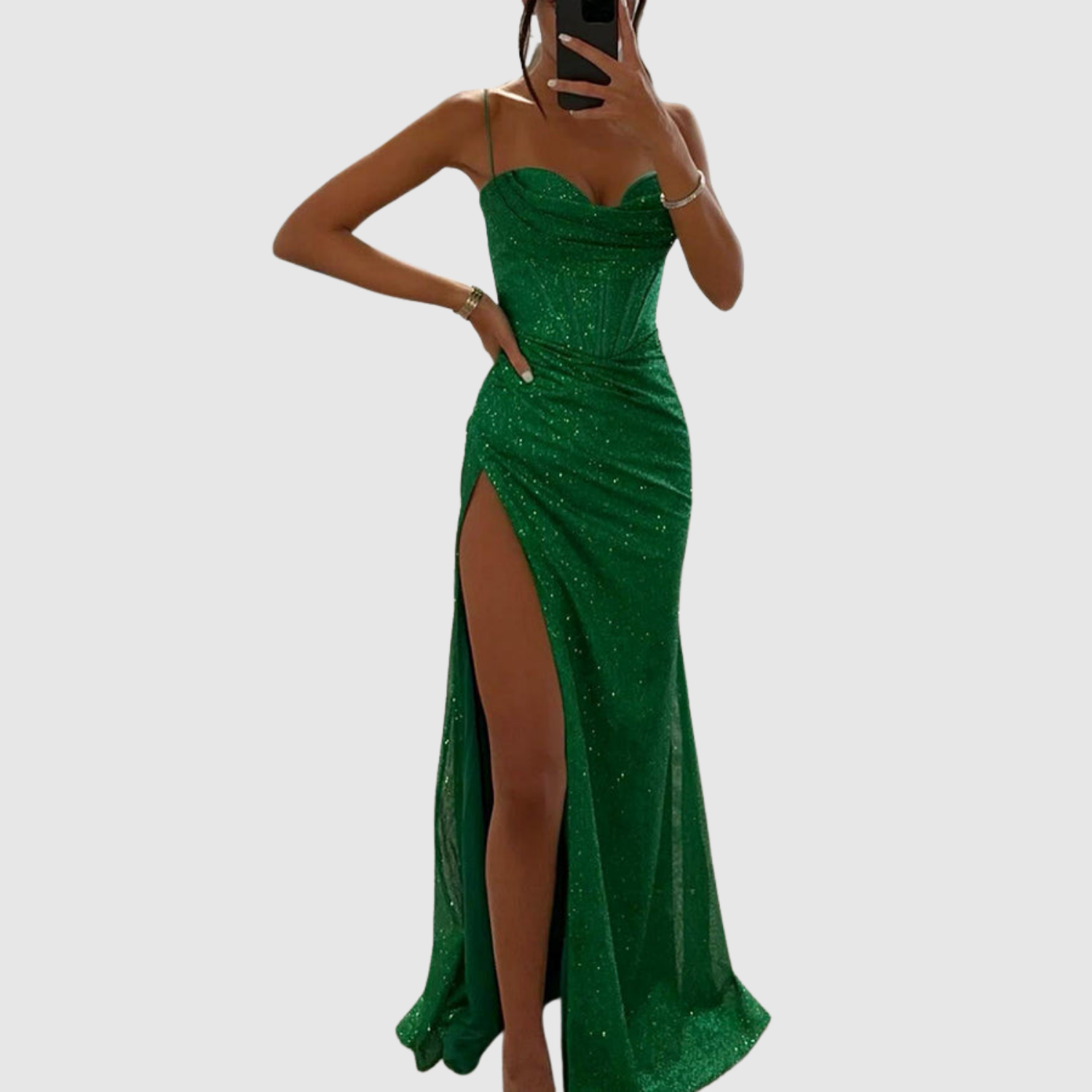 Amélie – Robes de soirée longues avec fente haute et détails brillants