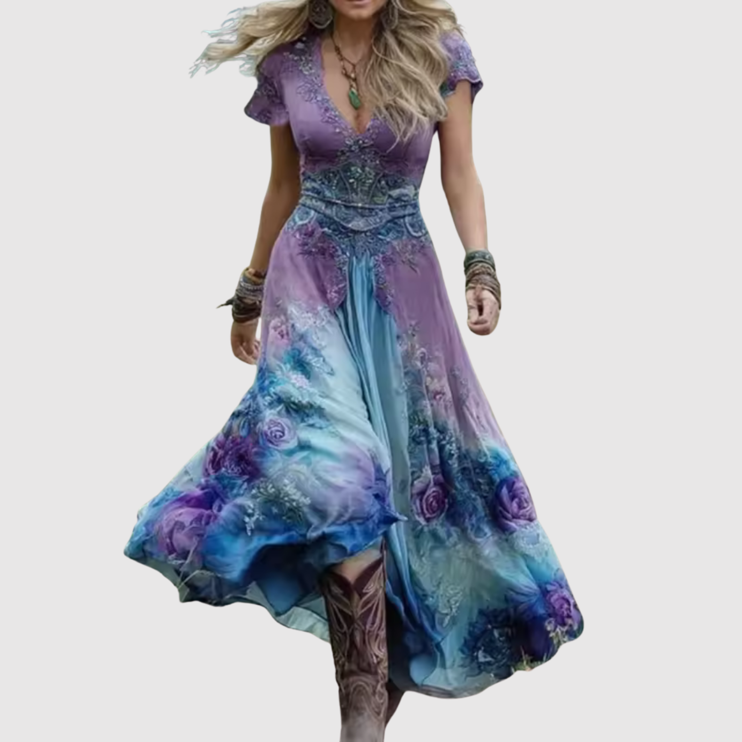 Léna - Robe maxi boho avec broderie et tissu léger