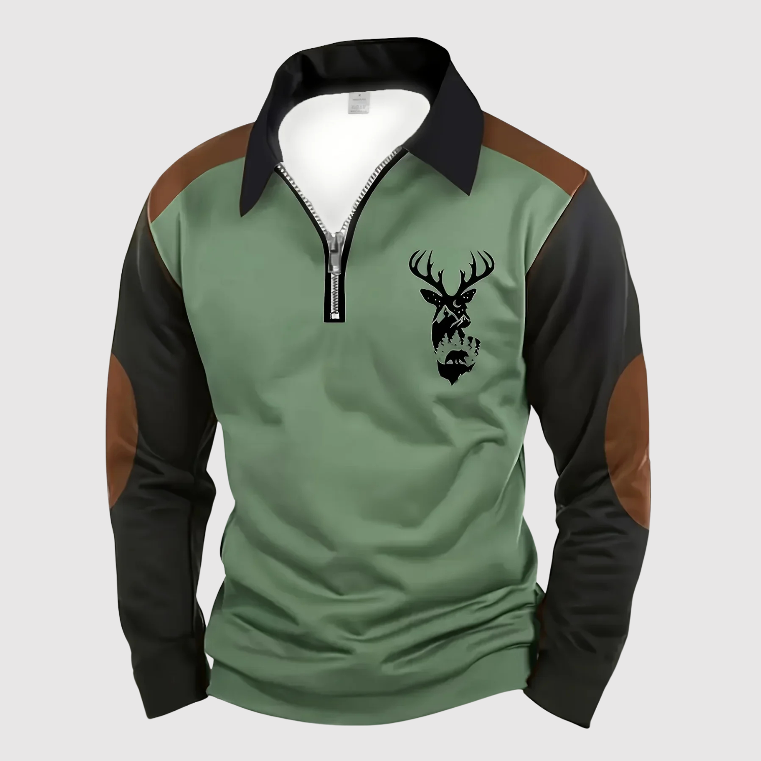 Lucas - Pull sport-chic avec fermeture éclair et motif de cerf