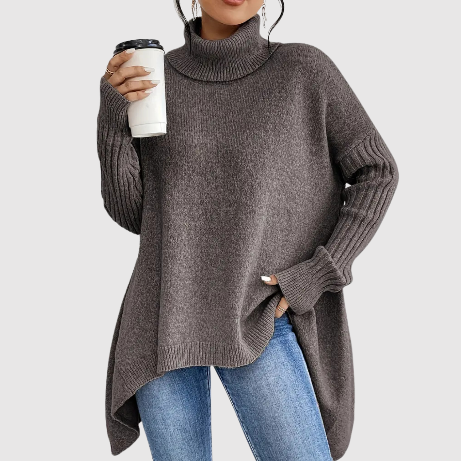 Nora – Pull long à col roulé