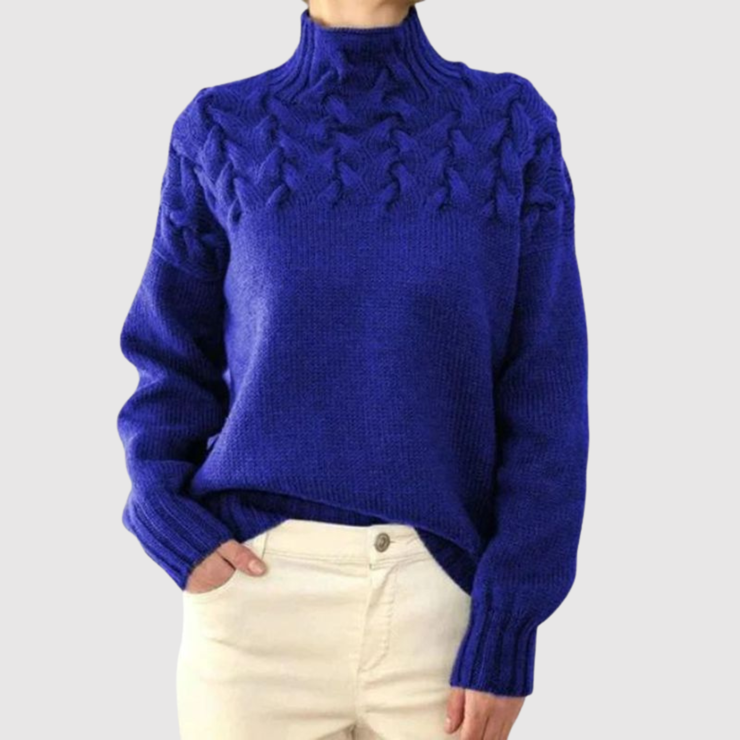 Nora – Pull tricoté avec col montant et motif en relief