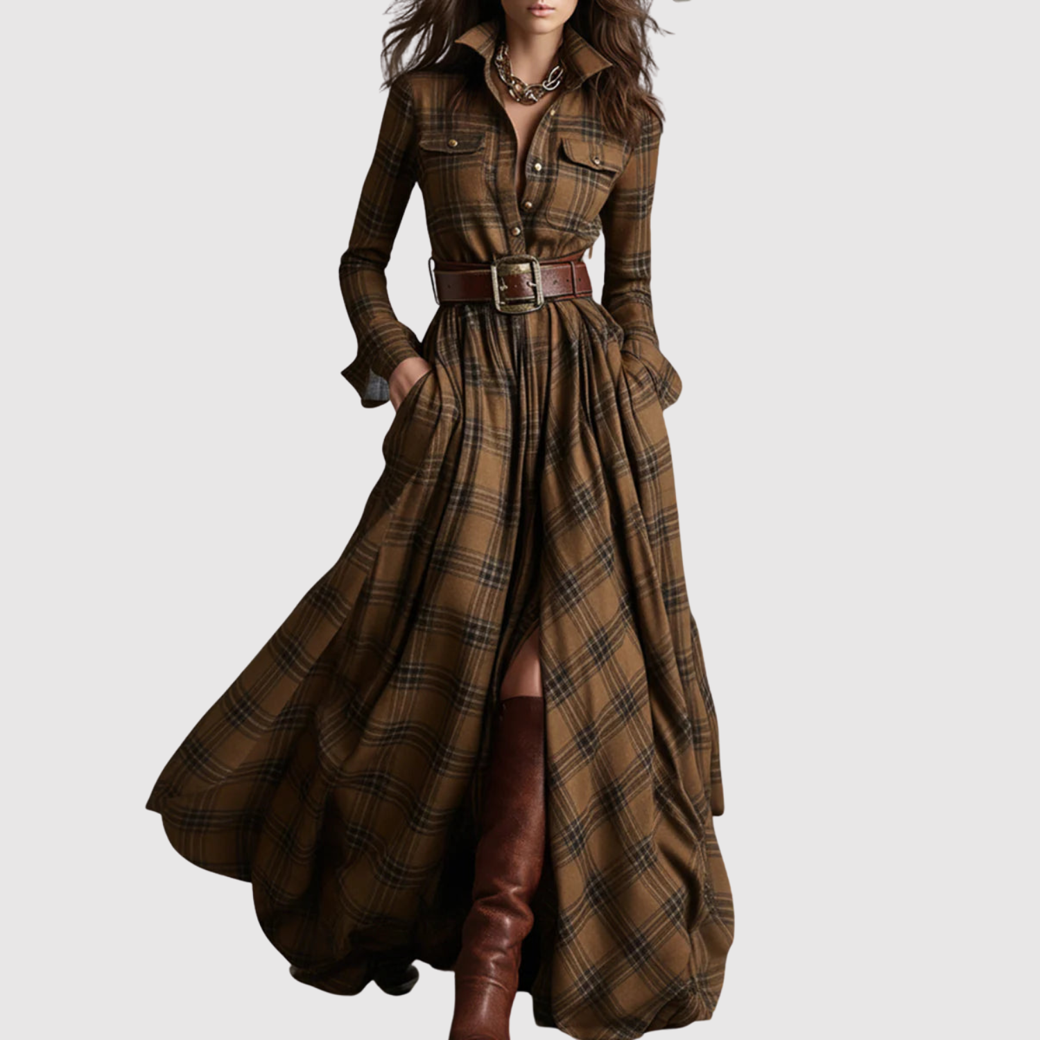 Léna - Robe Maxi Élégante avec des Accents Ethniques