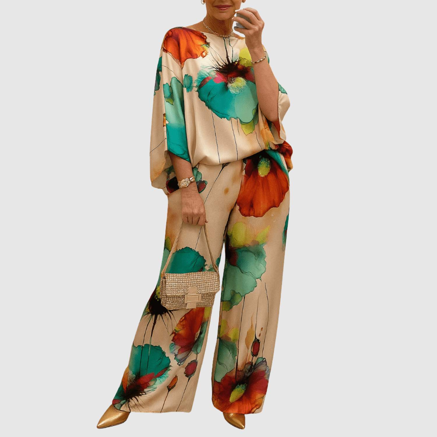 Inès – Ensemble avec des imprimés aquarelle satinés