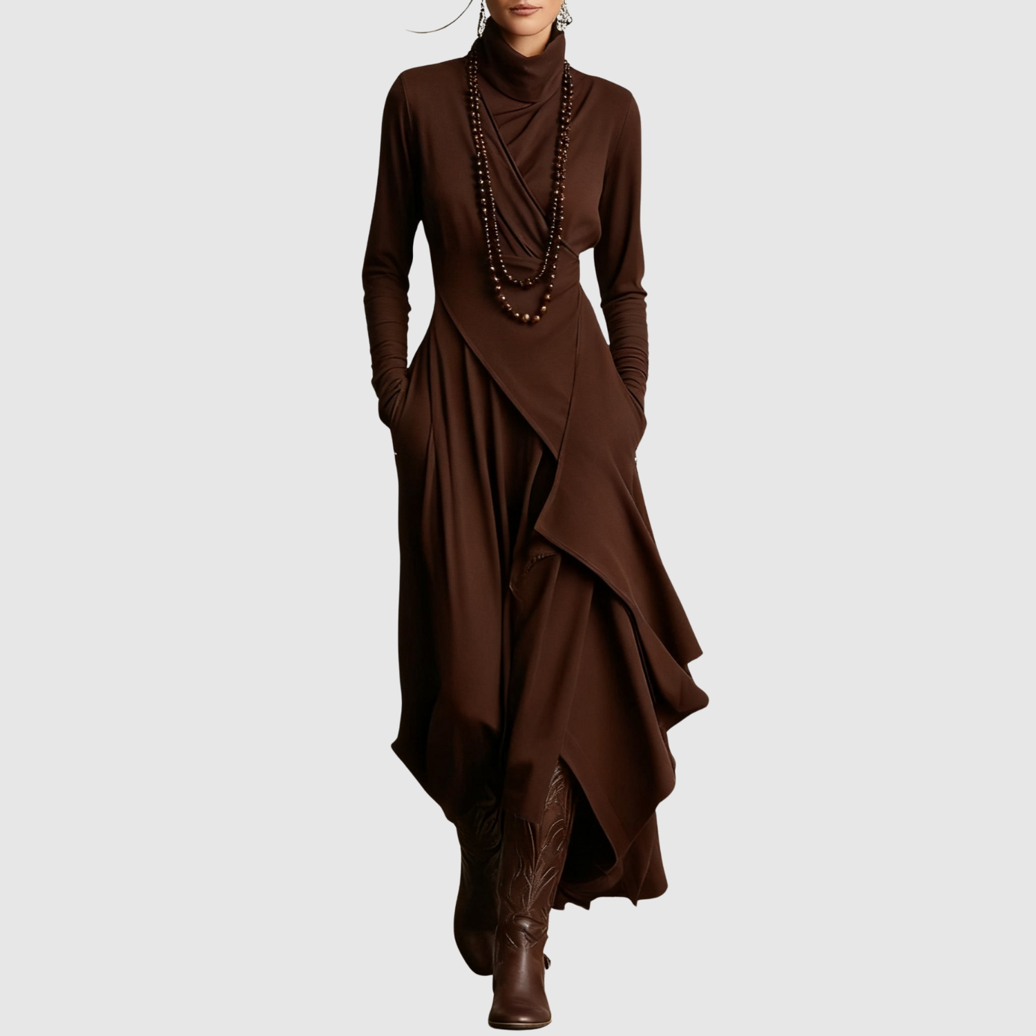 Léna – Robe maxi asymétrique élégante à coupe fluide